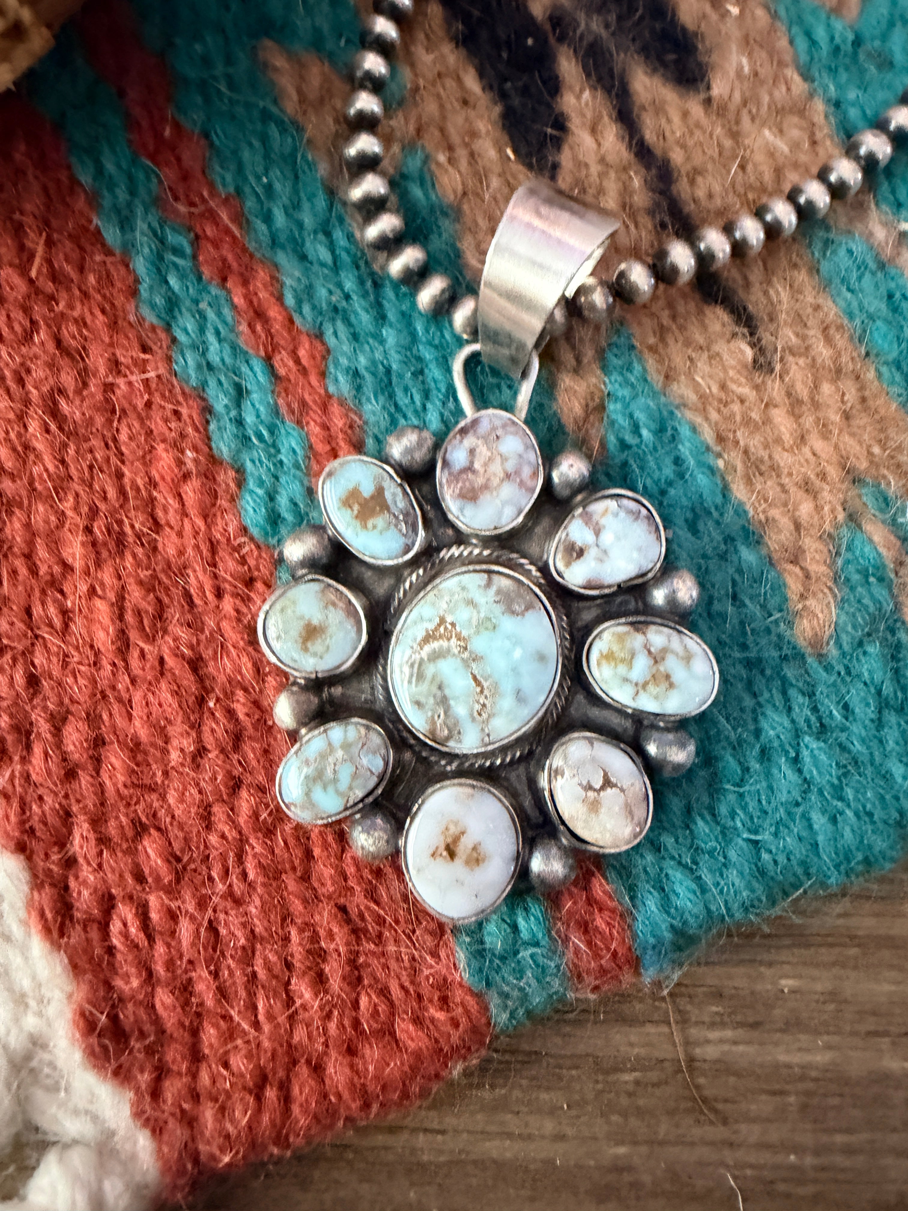 Handcrafted Sterling Silver & Dry Creek Turquoise Cluster Pendant by Travis Jim