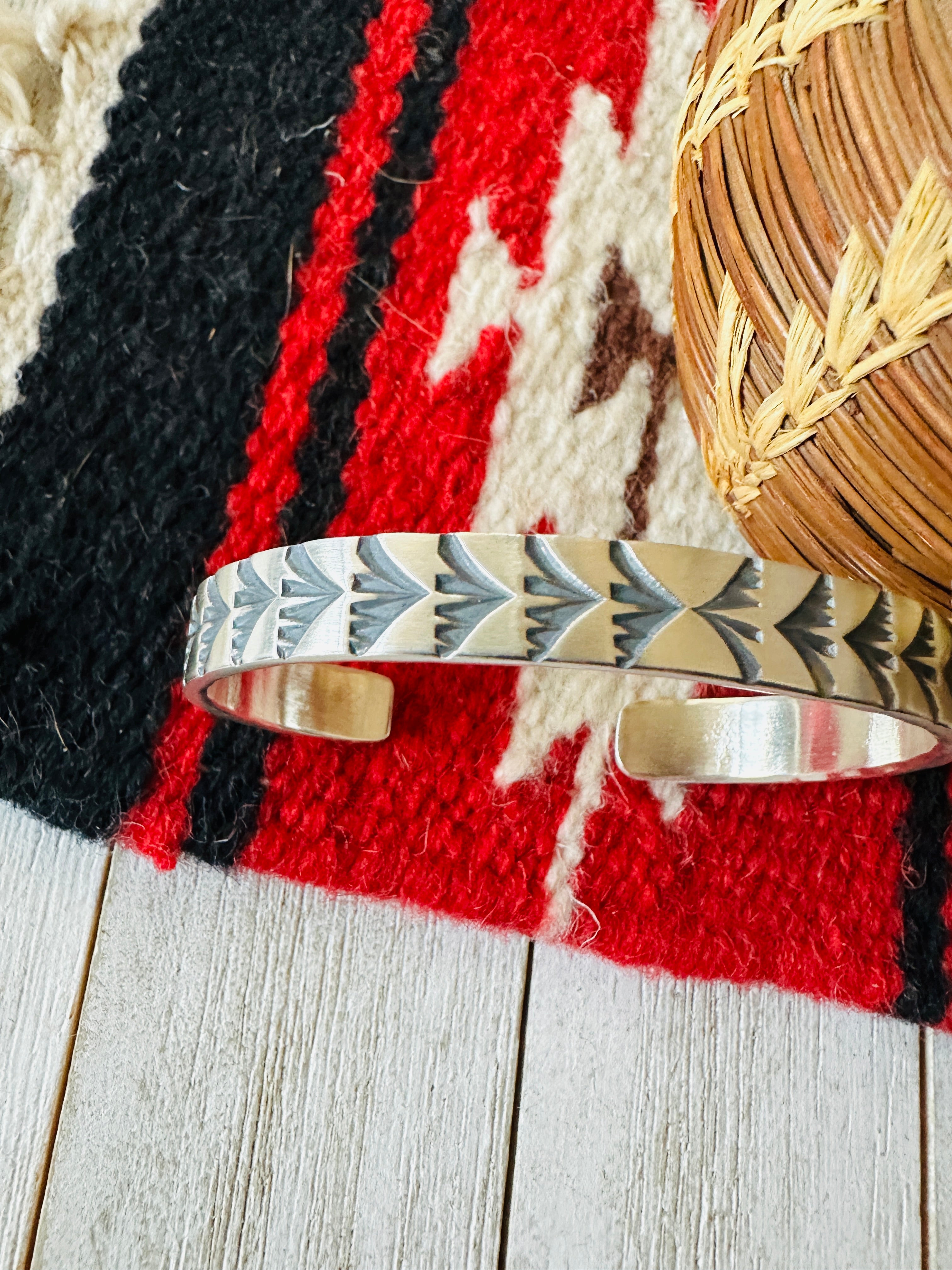 Navajo Hand Stamped Sterling Silver Cuff Bracelet