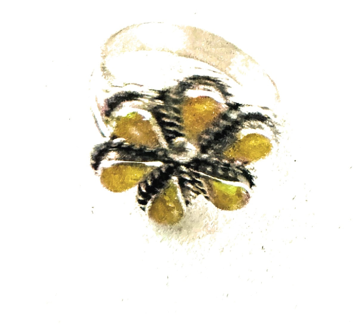 Zuni Sterling Silver & Yellow Opal Flower Ring Size 9