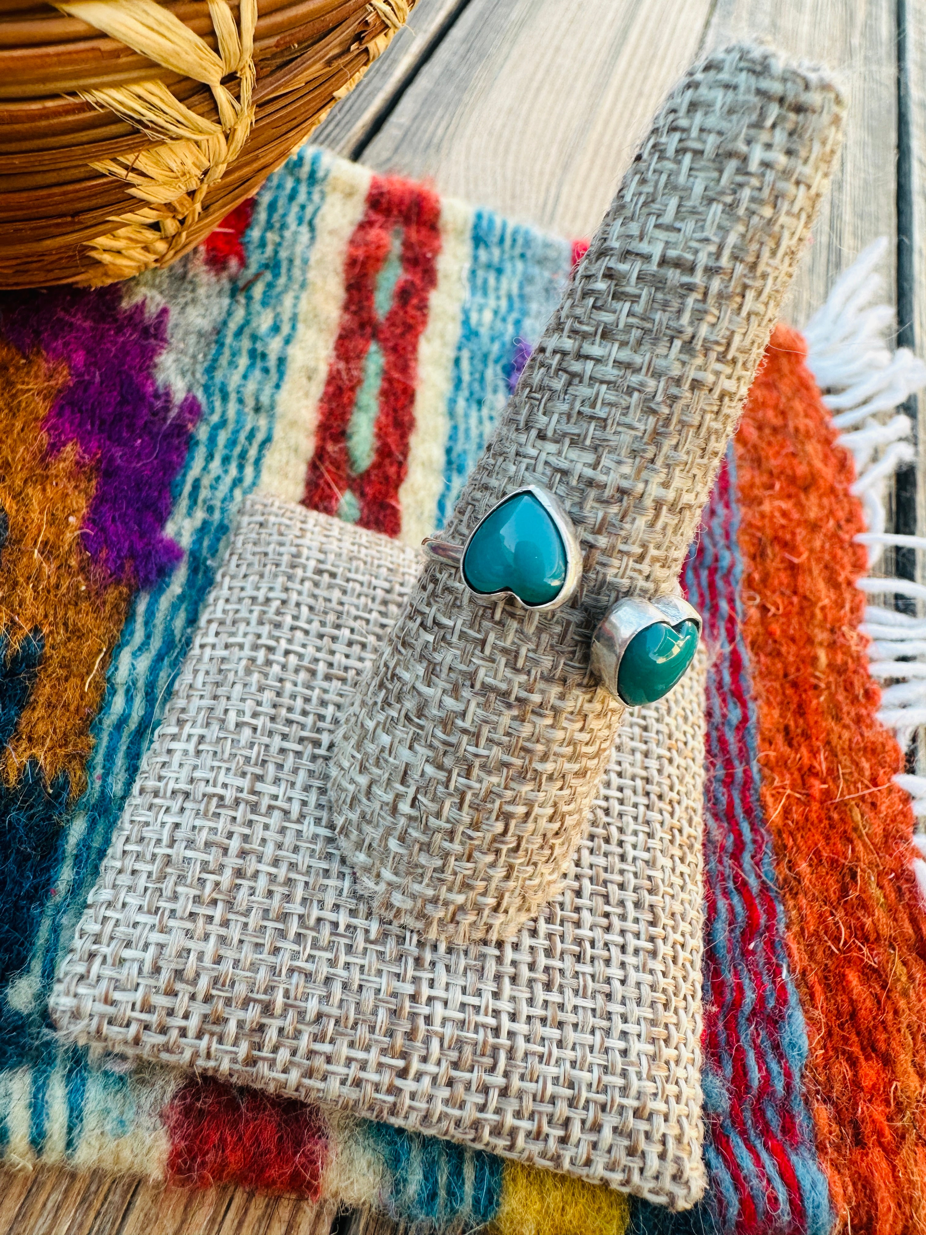 Handcrafted Turquoise & Sterling Silver Heart Adjustable Ring