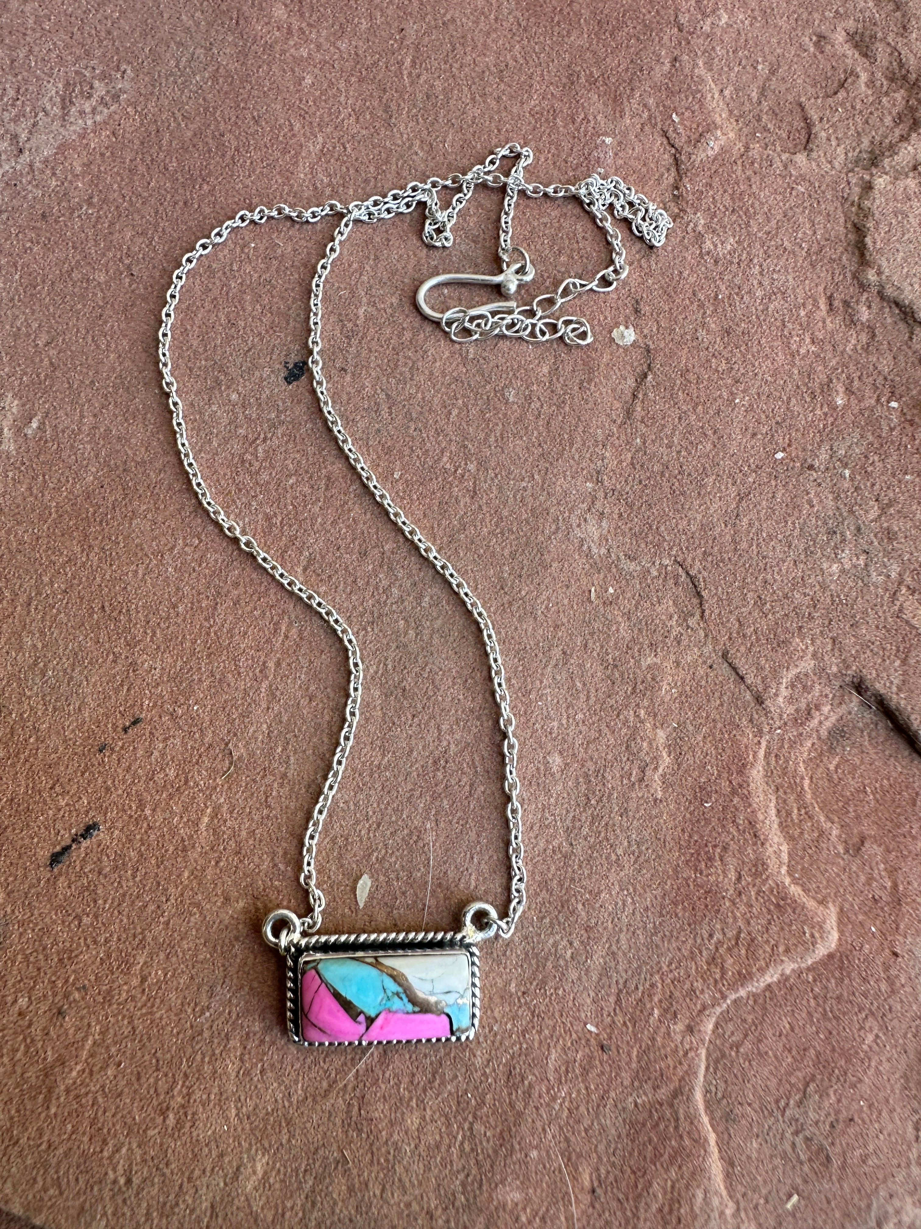 Handmade Cotton Candy Sterling Silver Bar Necklace