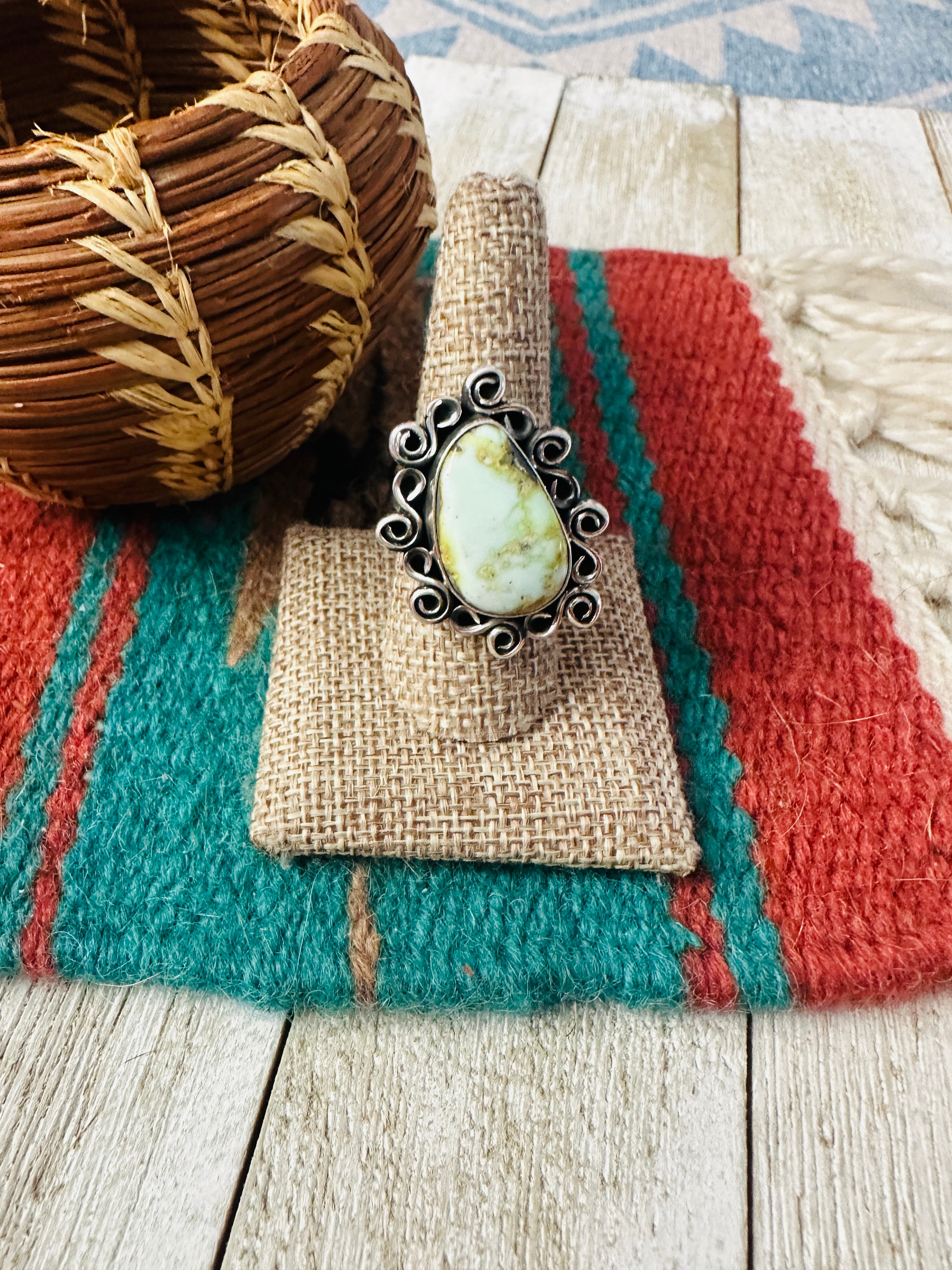 Handcrafted Carico Lake Turquoise & Sterling Silver Ring size 8