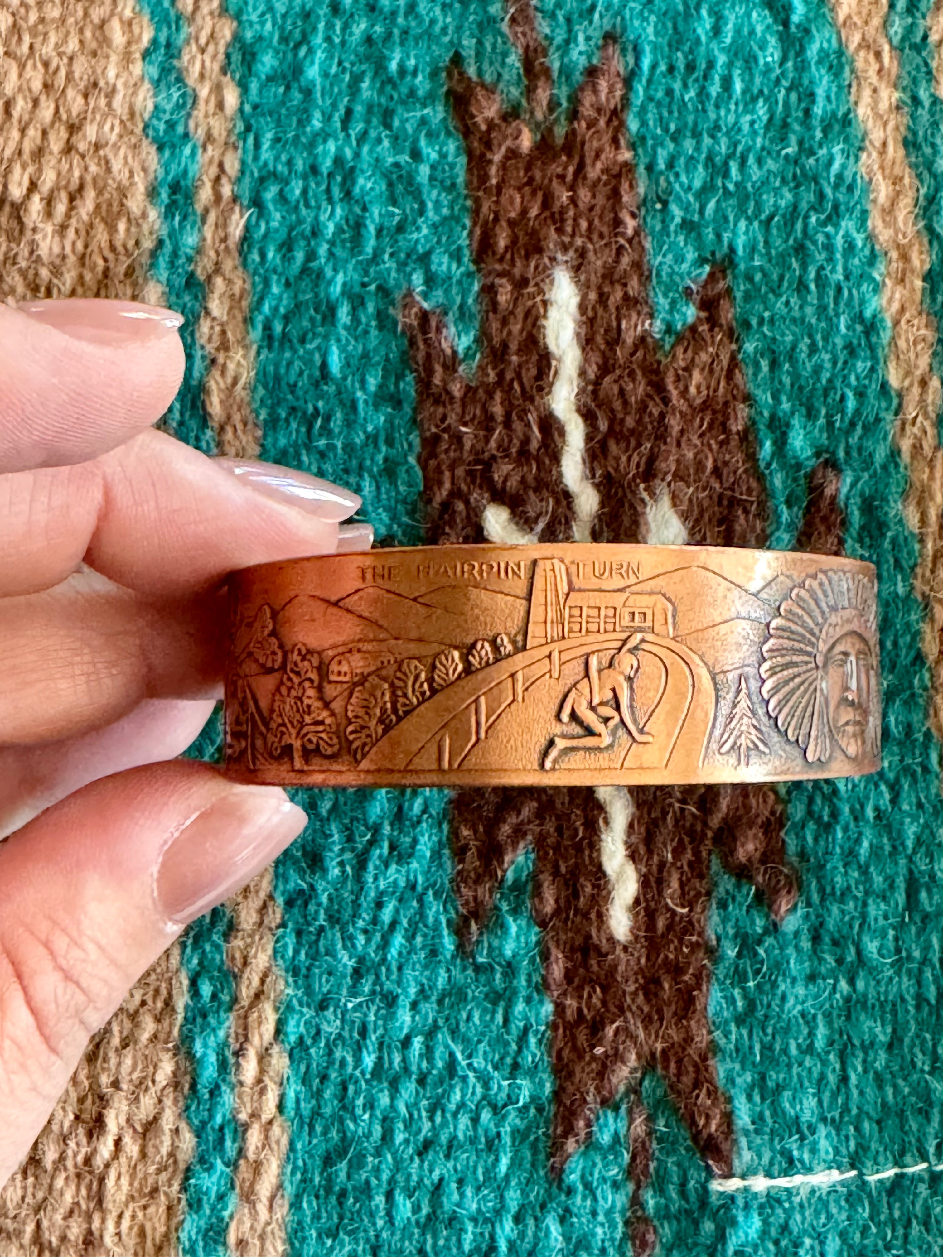 Vintage Handmade Stamped Copper Cuff Bracelet