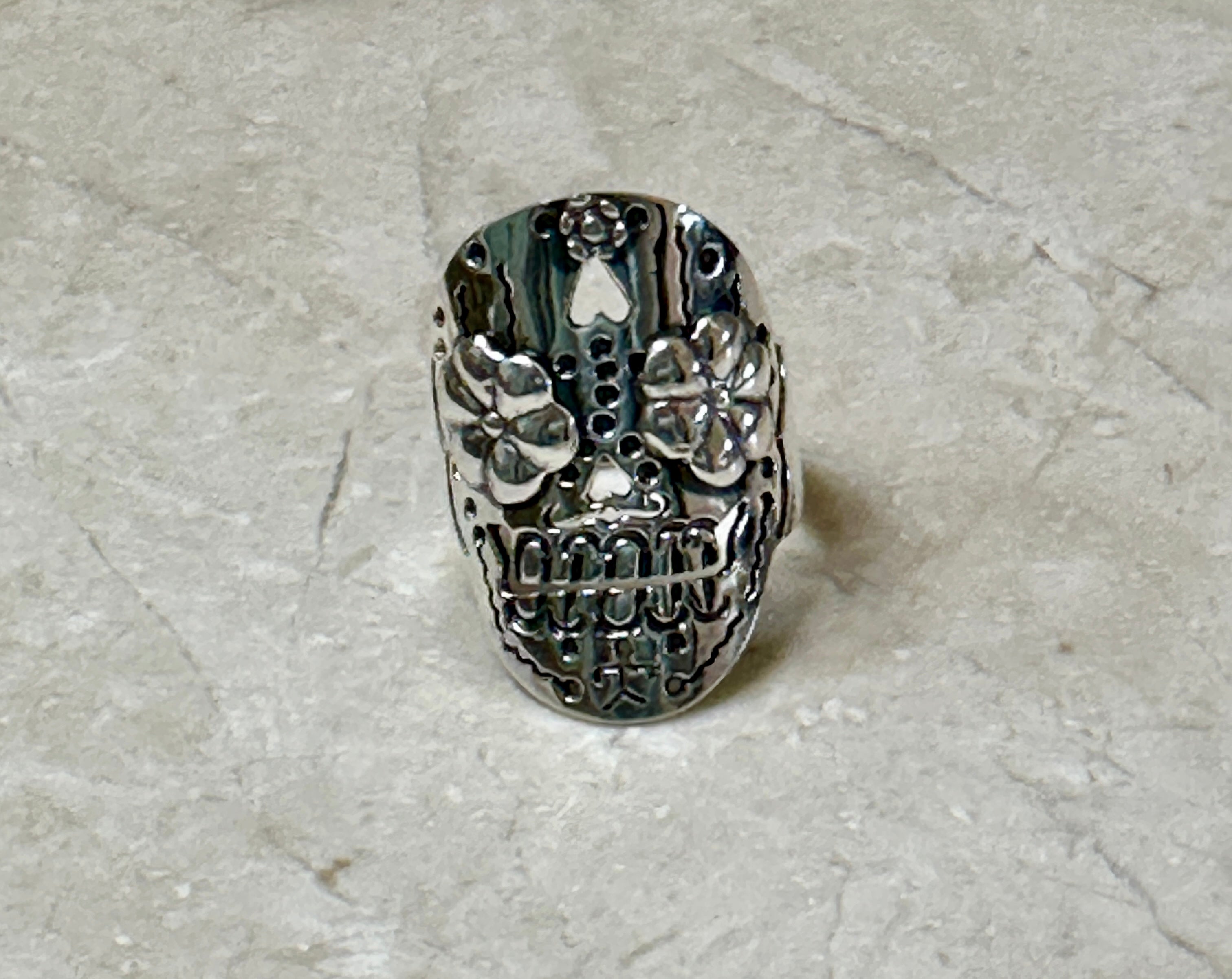 Sugar Skull Sterling Silver Ring Adjustable up to 2 sizes
