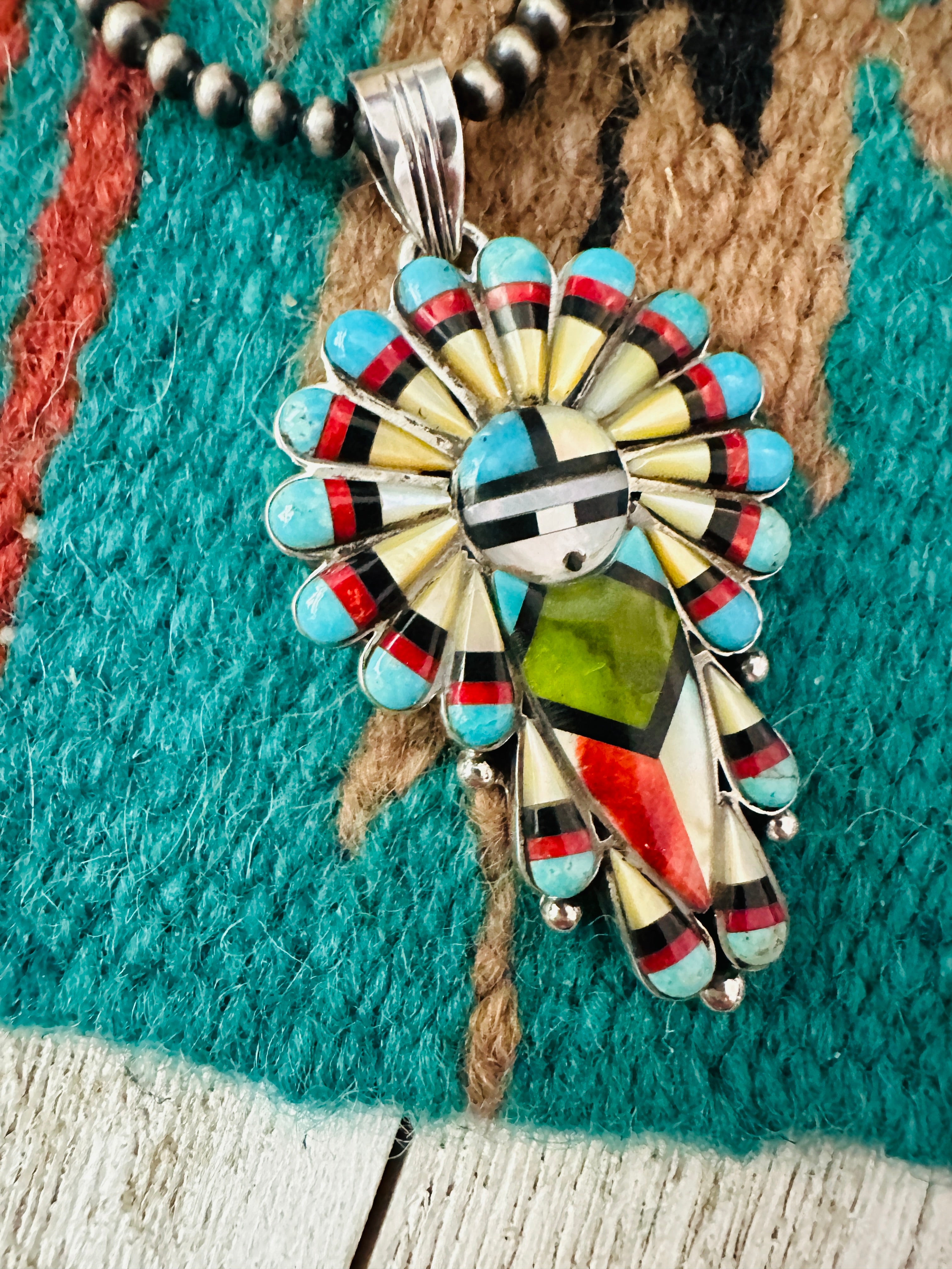 Gorgeous Handmade Sterling Silver & Multi Stone Kachina Pendant