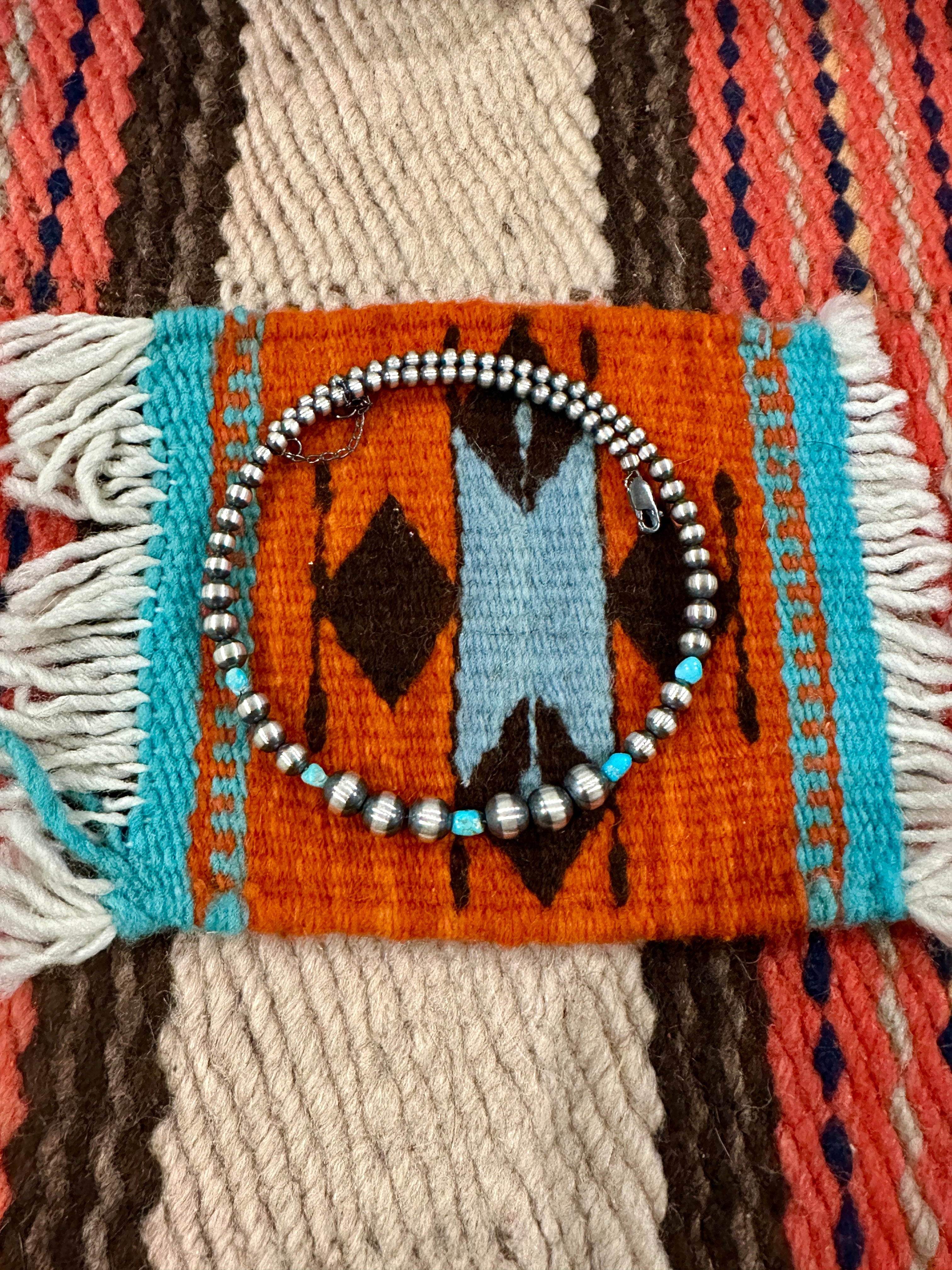 Handcrafted Turquoise & Sterling Silver Beaded Wrap Choker Necklace