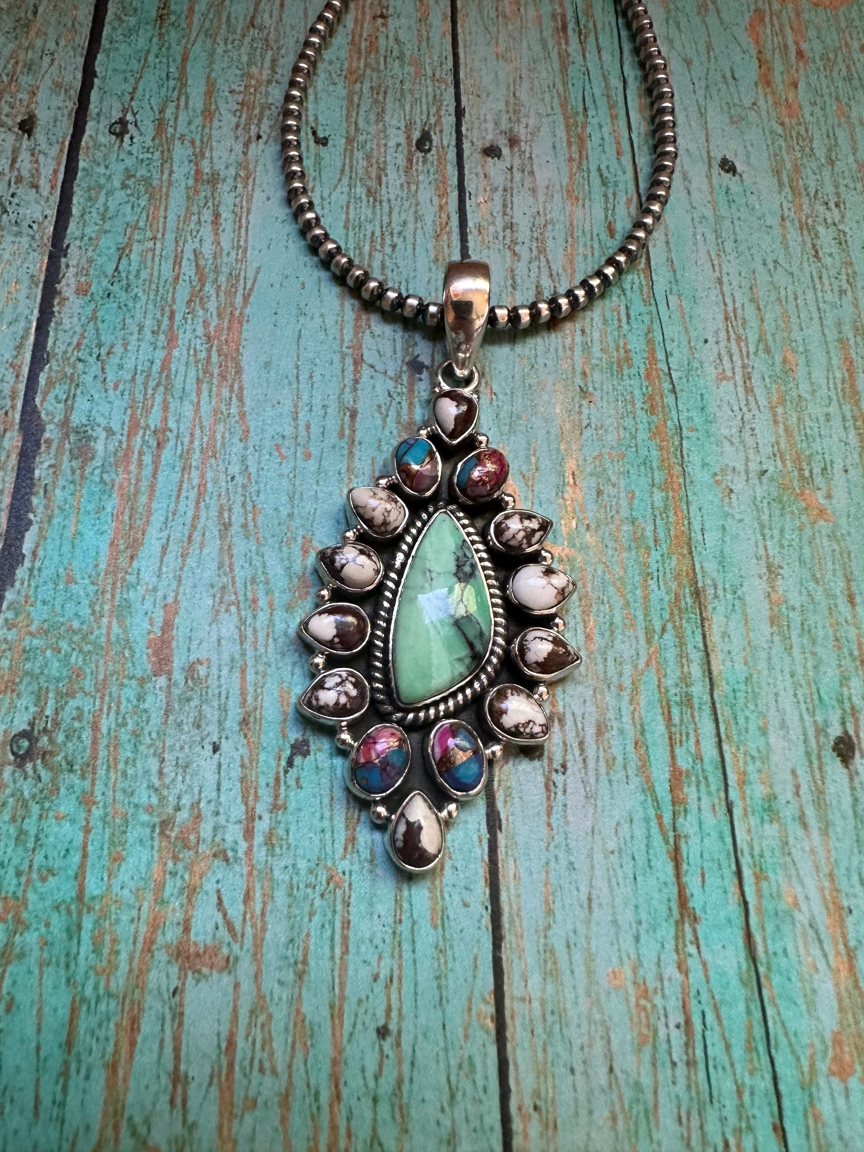 Handmade Sterling Silver, Wild Horse, Turquoise & Pink Dream Pendant