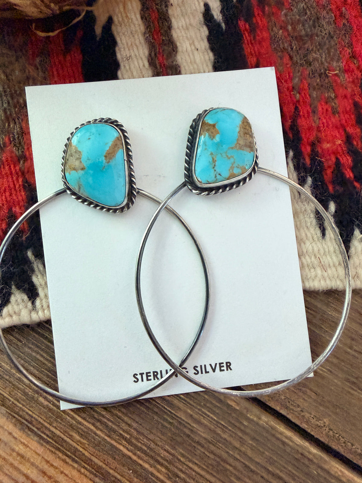 Handcrafted Turquoise and Sterling Silver Dangle Hoop Earrings by Elouise Kee