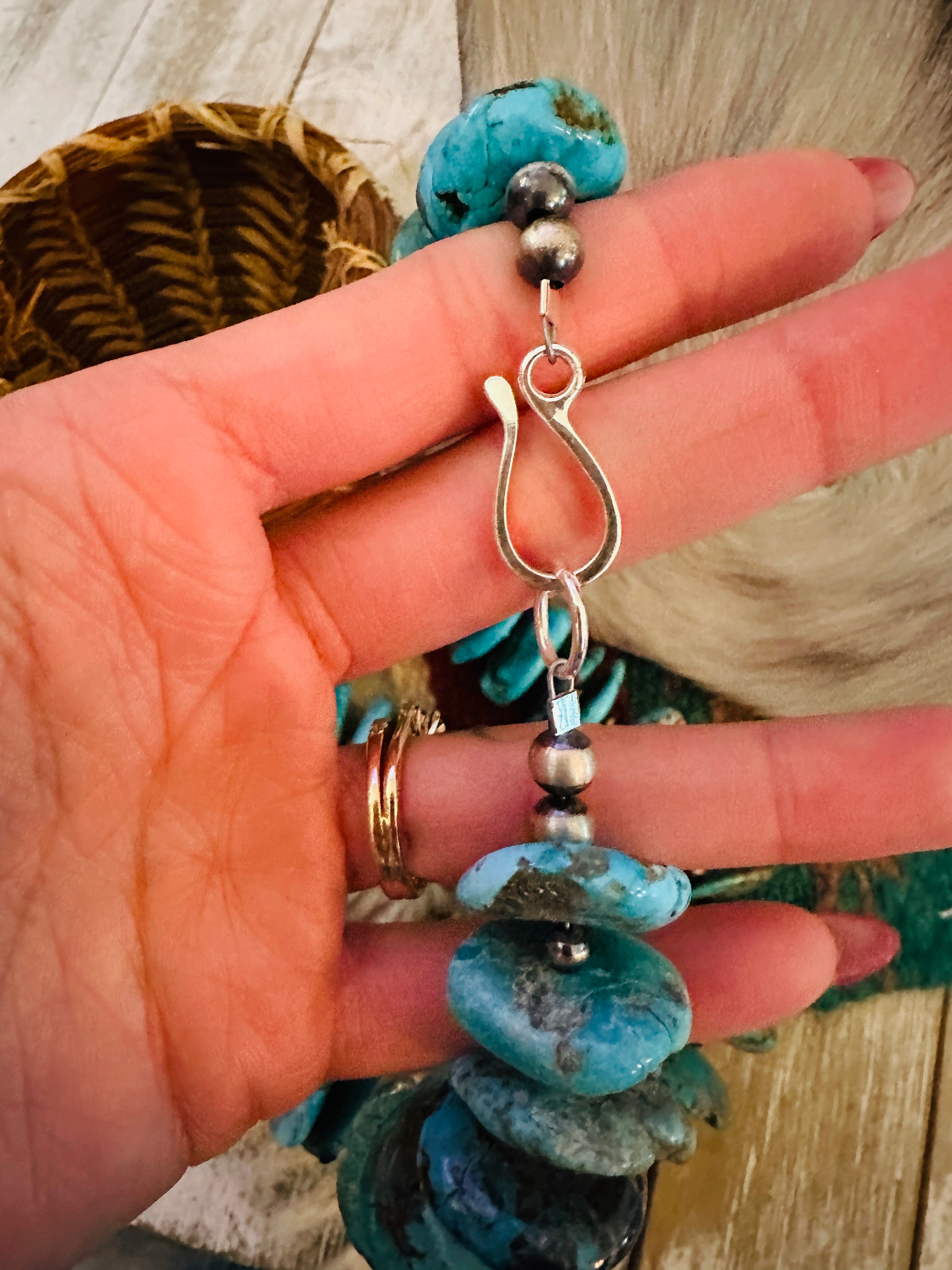 Handcrafted Rolled Turquoise & Sterling Silver Beaded Necklace