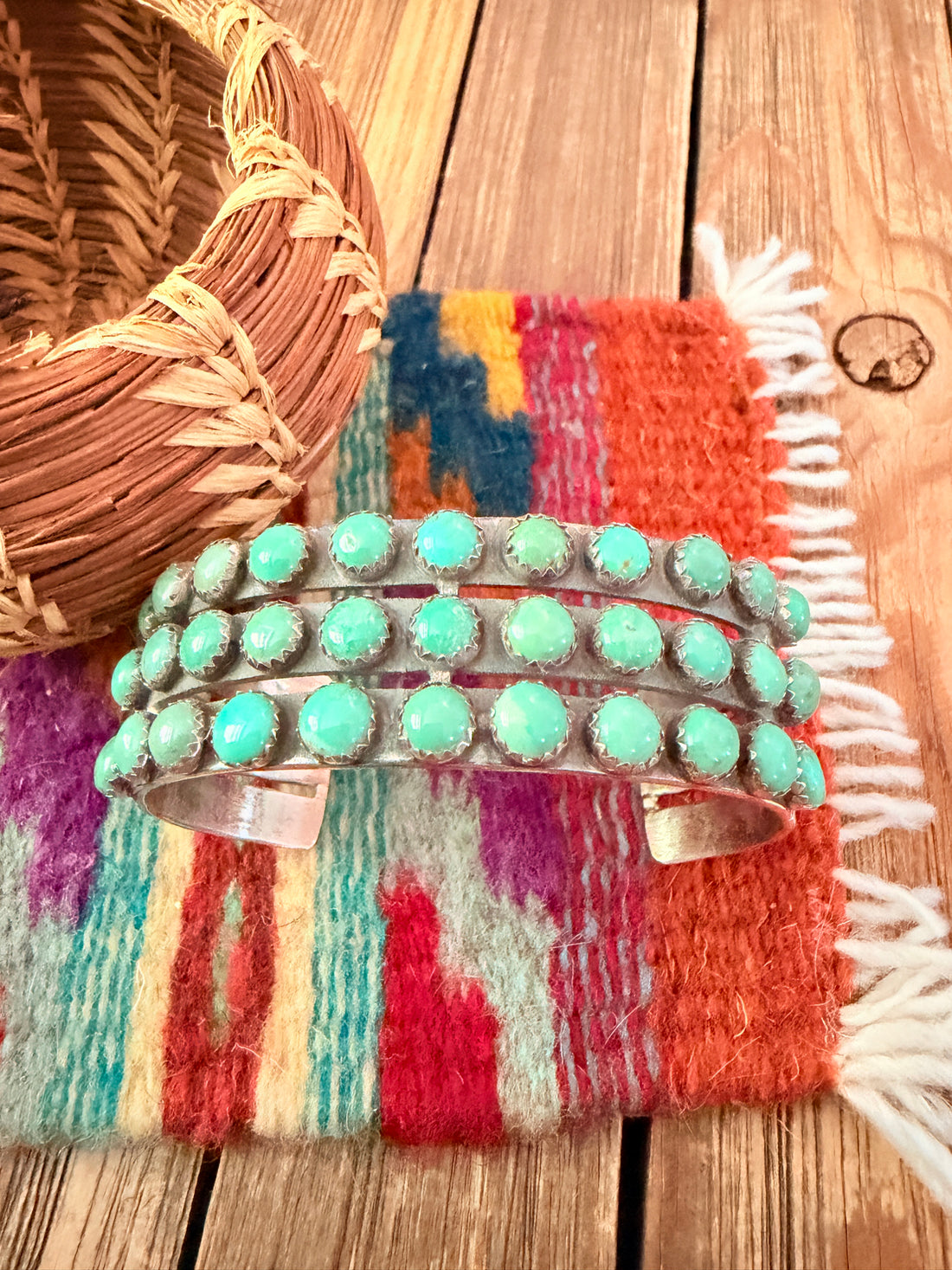 Handcrafted Sterling Silver & Turquoise Cluster Cuff Bracelet by Marcella James