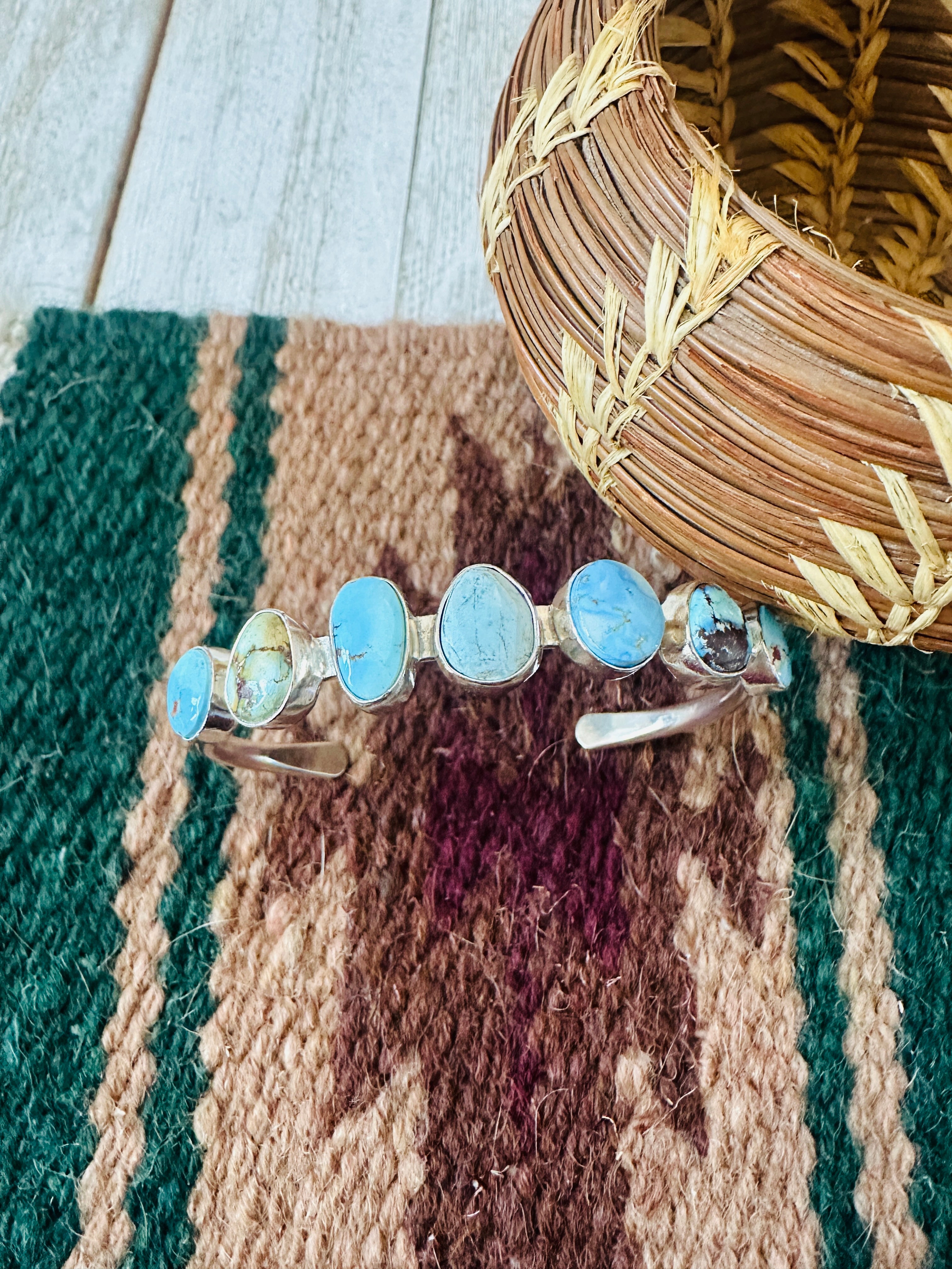 Navajo Sterling Silver & Golden Hills Turquoise Cuff Bracelet