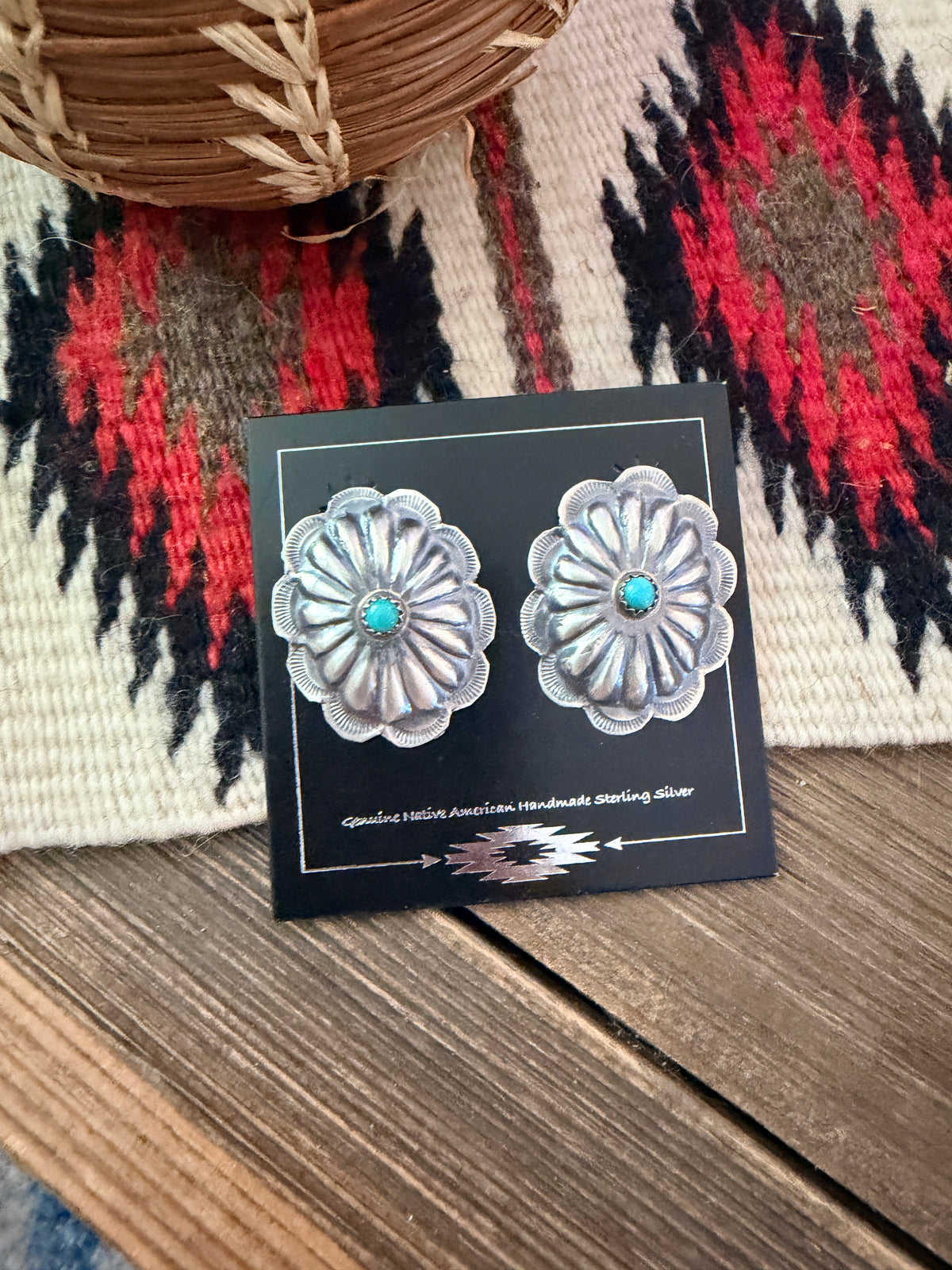 Handcrafted Turquoise & Sterling Silver Concho Post Earrings