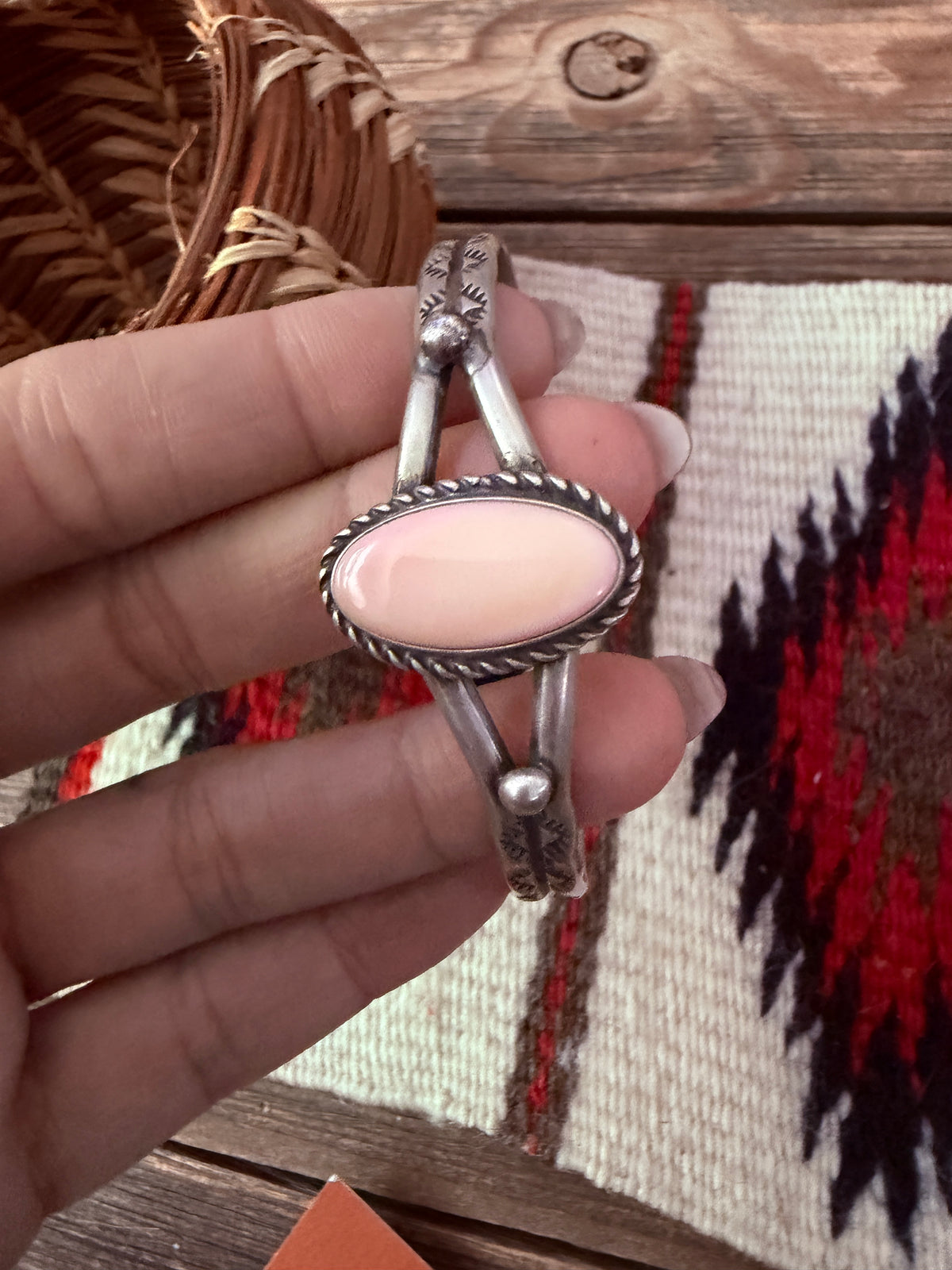 Handcrafted Queen Pink Conch & Sterling Silver Cuff Bracelet