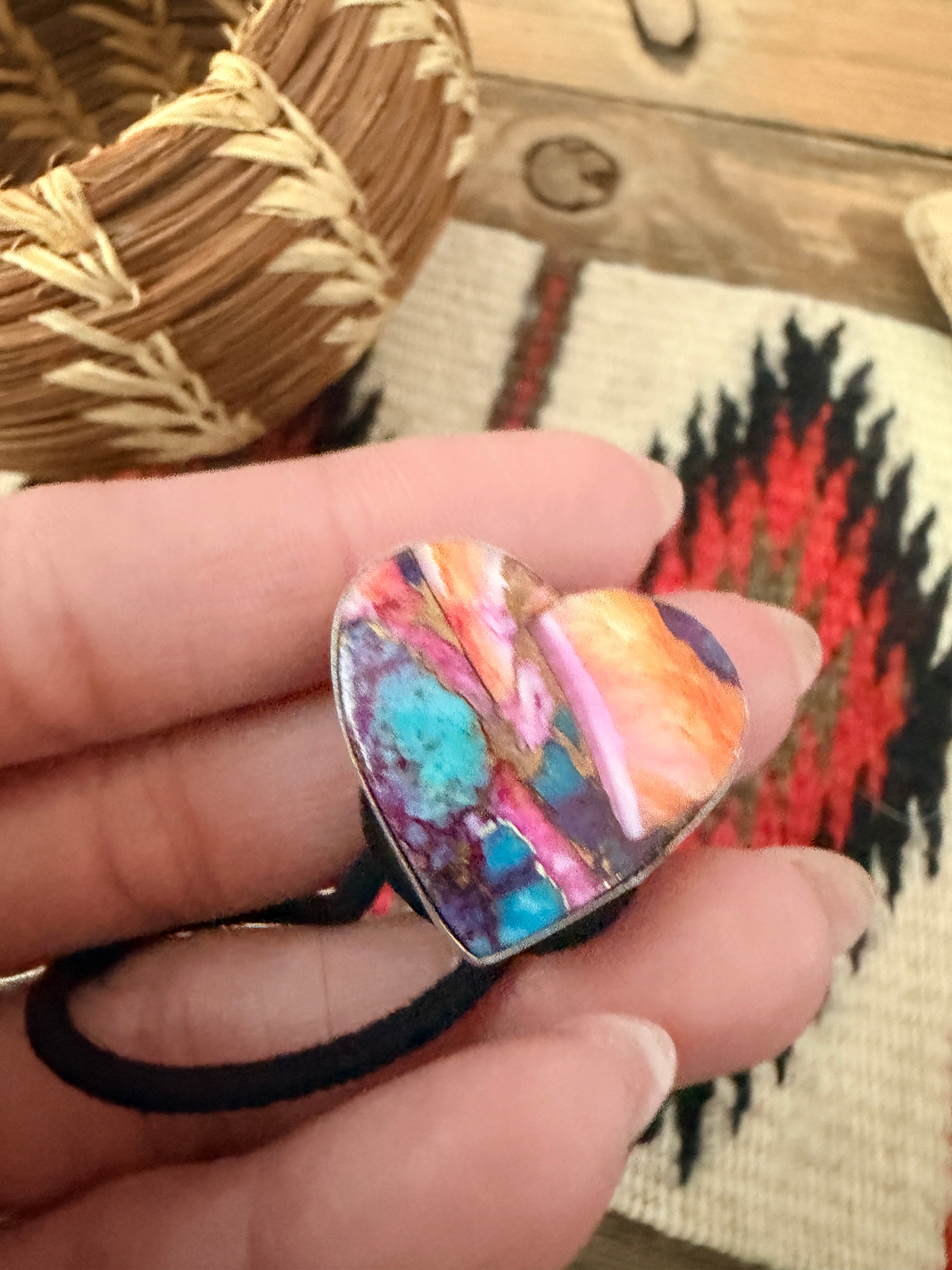 Handcrafted Pink Dream Mojave & Sterling Silver Heart Hair Tie Charm