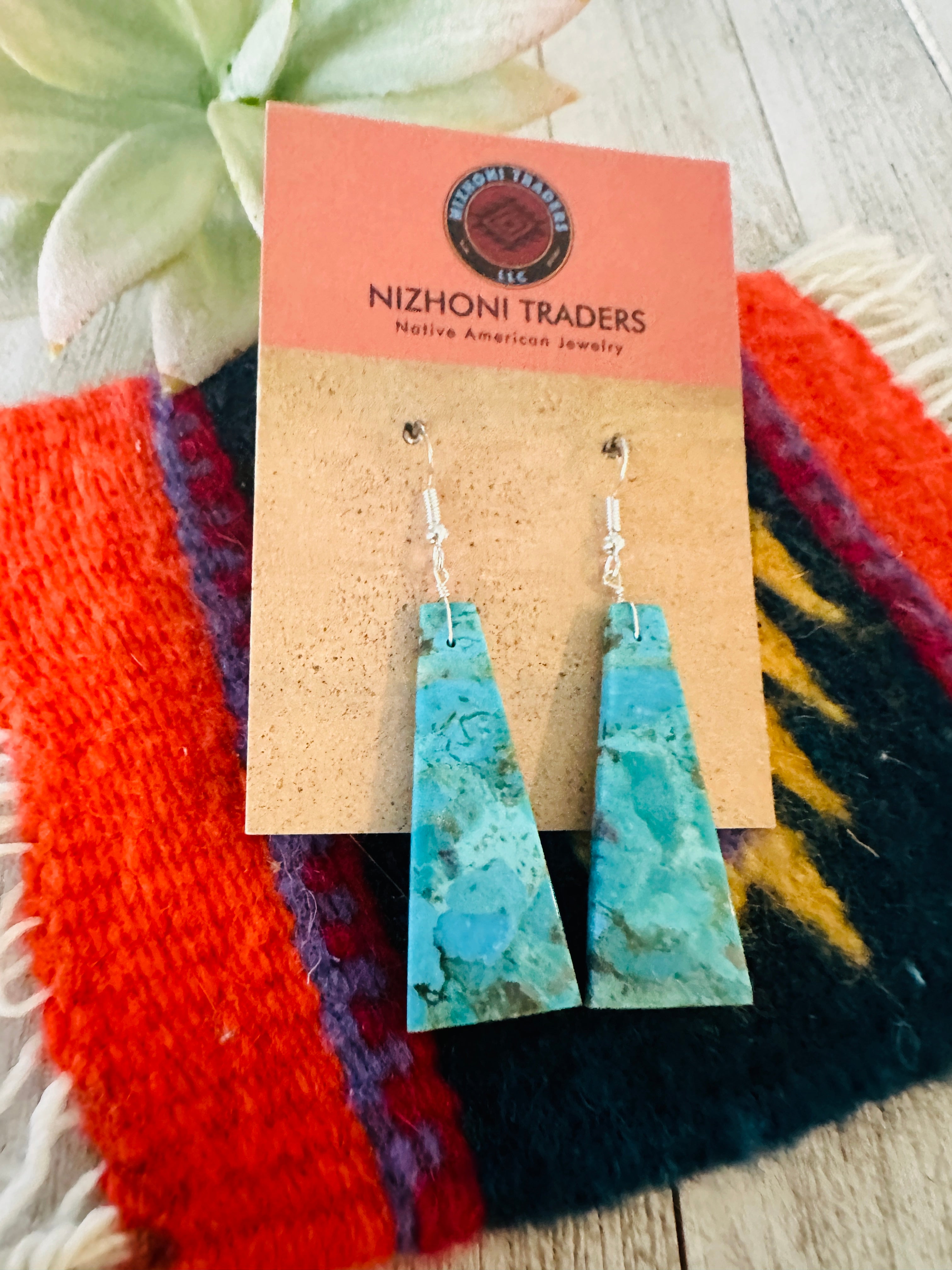 Navajo Sterling Silver & Turquoise Slab Dangle Earrings