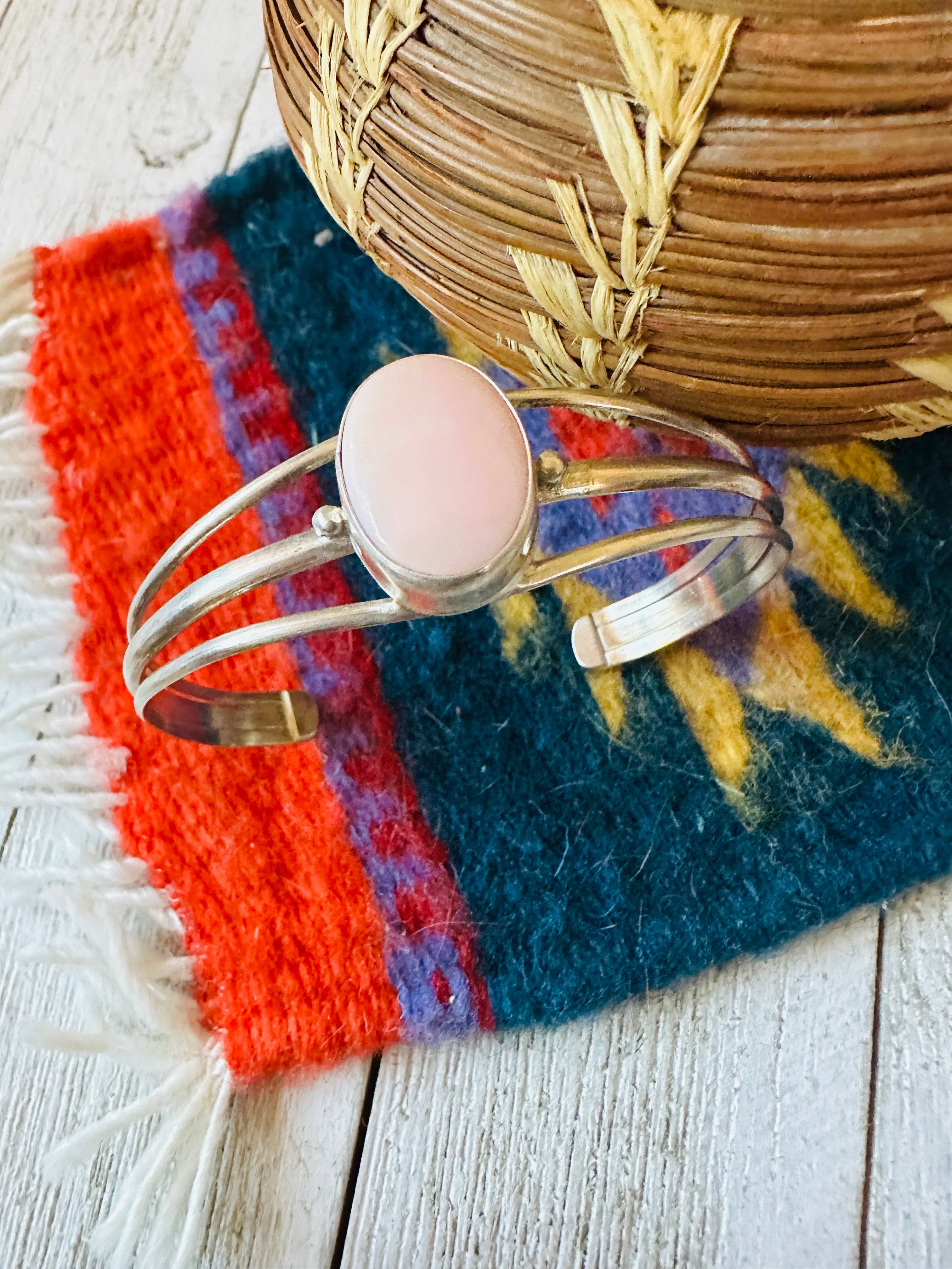 Navajo Queen Pink Conch Shell & Sterling Silver Cuff Bracelet