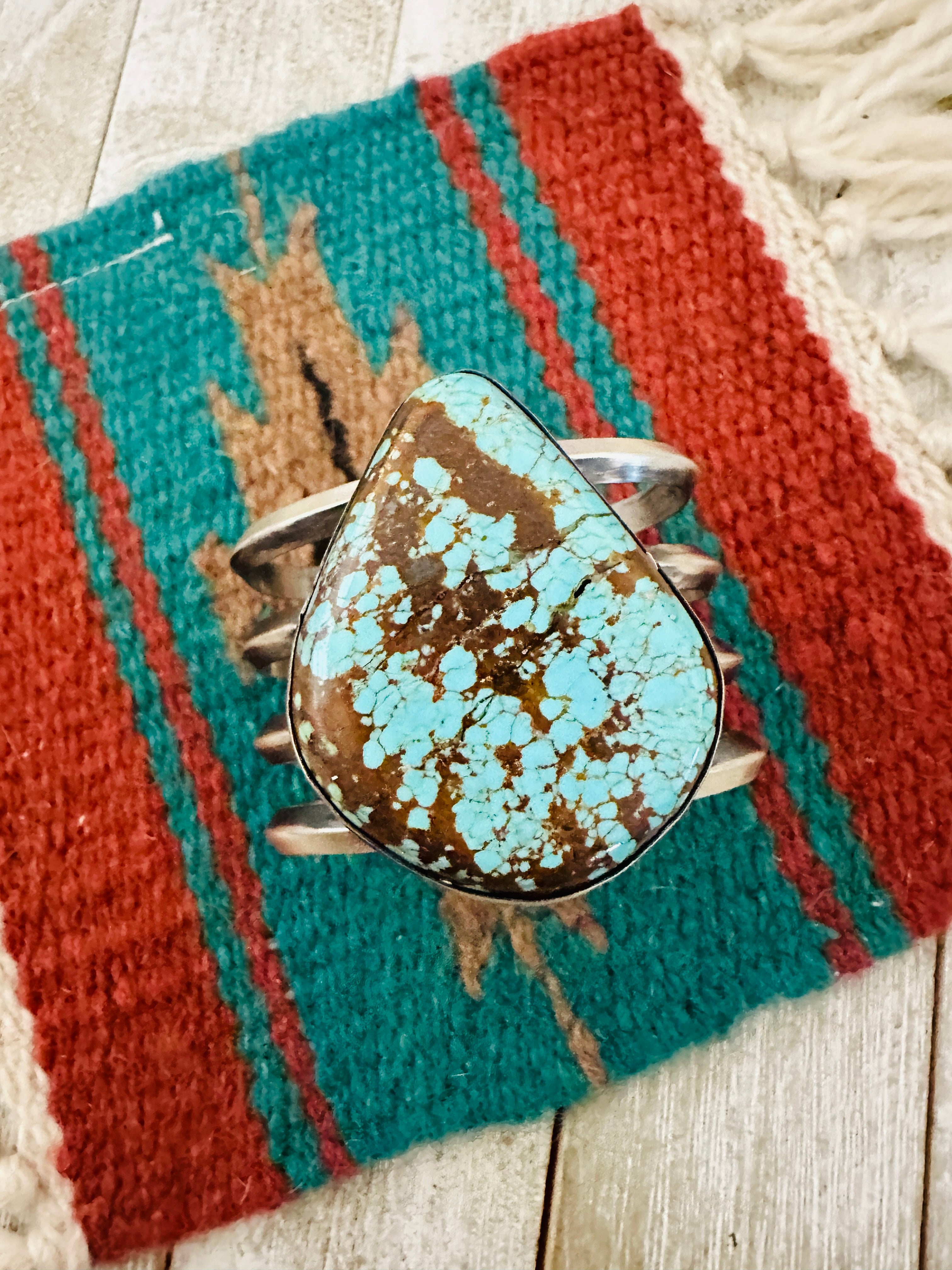 Handcrafted Sterling Silver & Number 8 Turquoise Cuff Bracelet by Chimney Butte