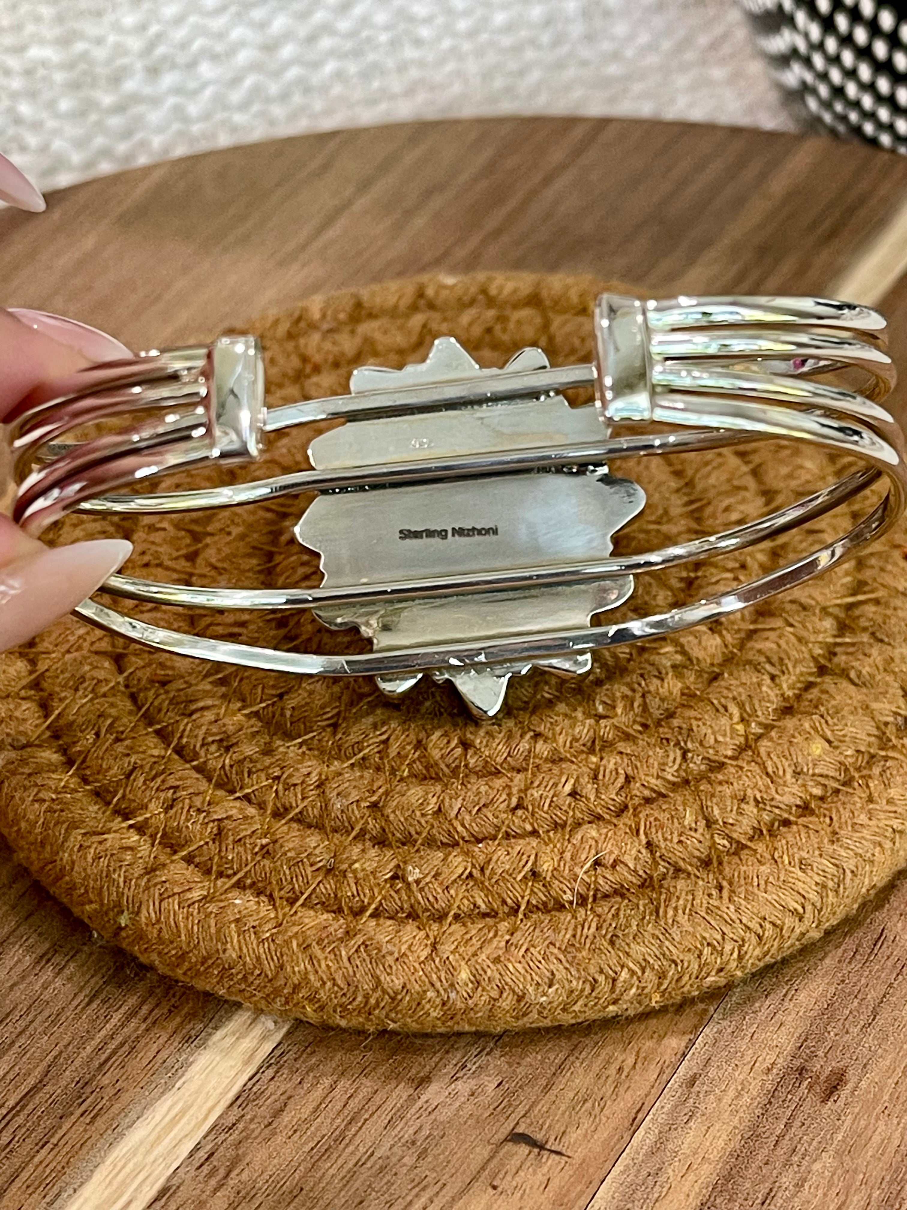 Beautiful Handmade Sterling Silver & White Buffalo Cluster Cuff Bracelet