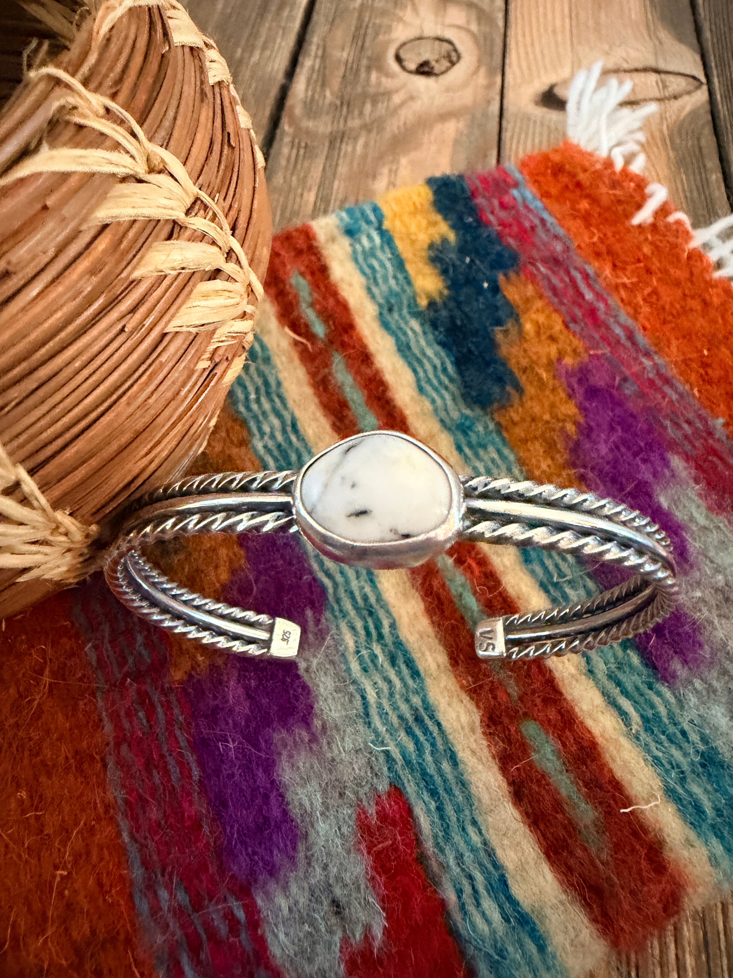 Handcrafted White Buffalo & Sterling Silver Cuff Bracelet