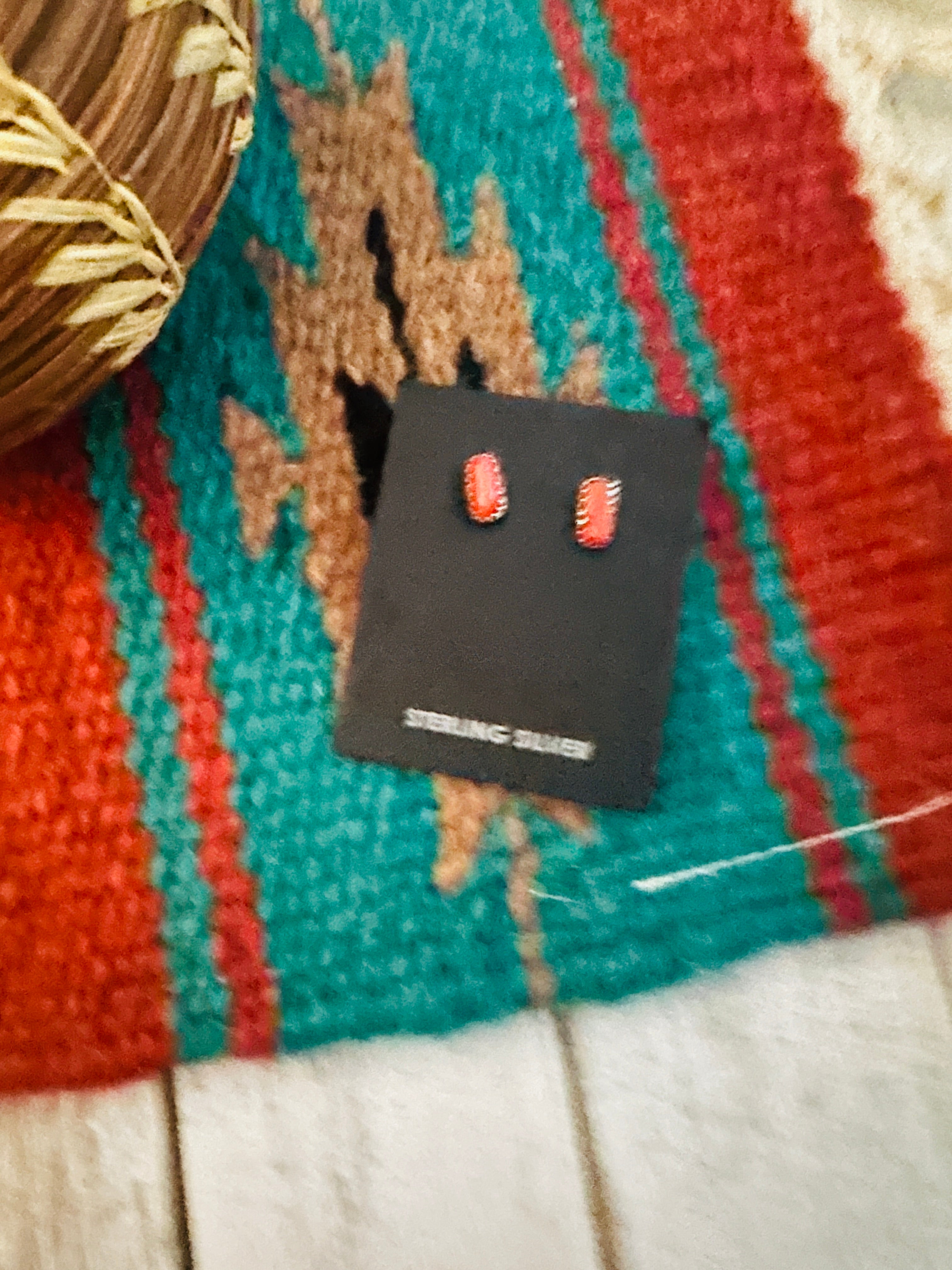 Navajo Coral and Sterling Silver Stud Earrings