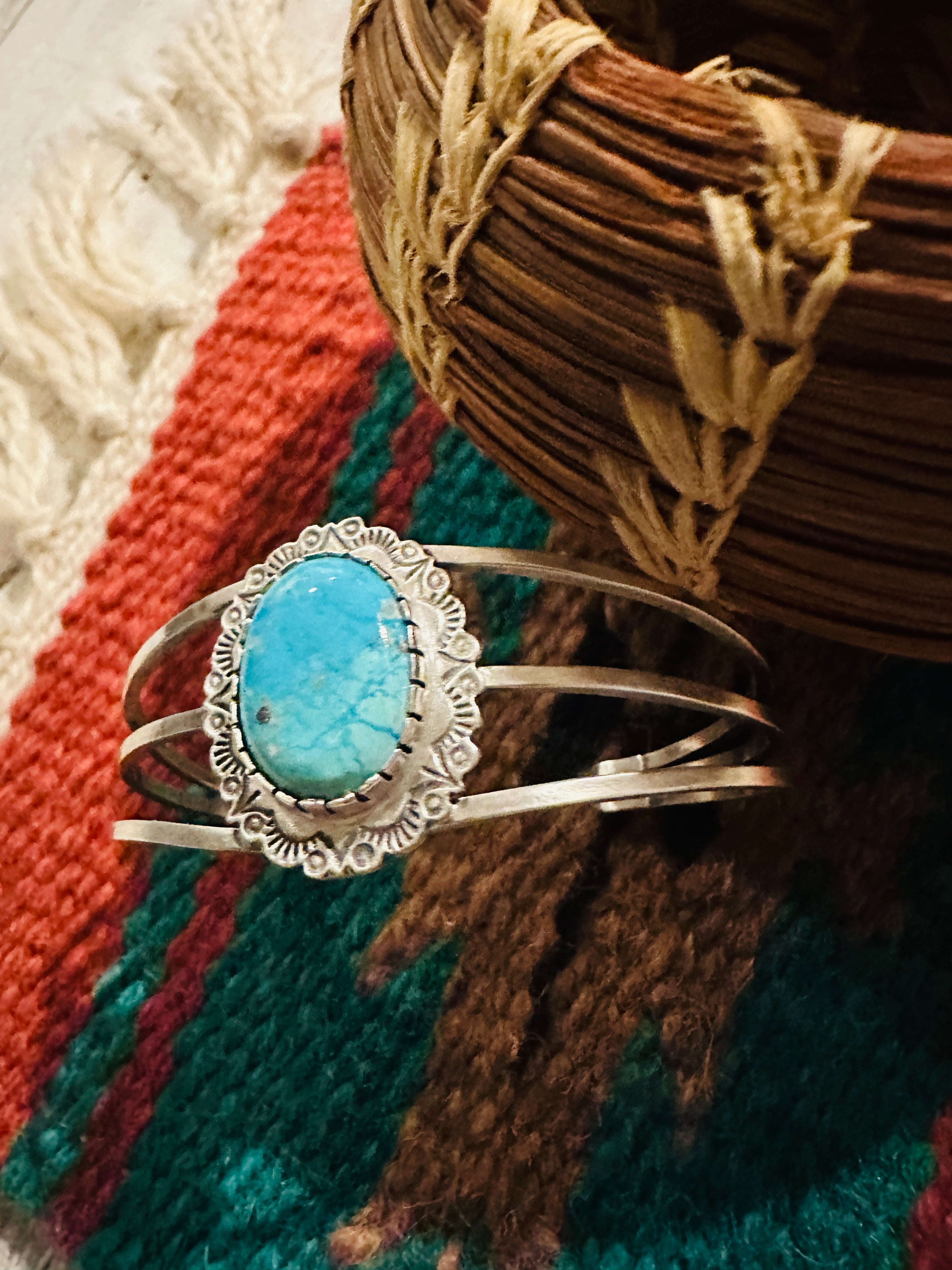 Navajo Sterling Silver & Kingman Turquoise Cuff Bracelet