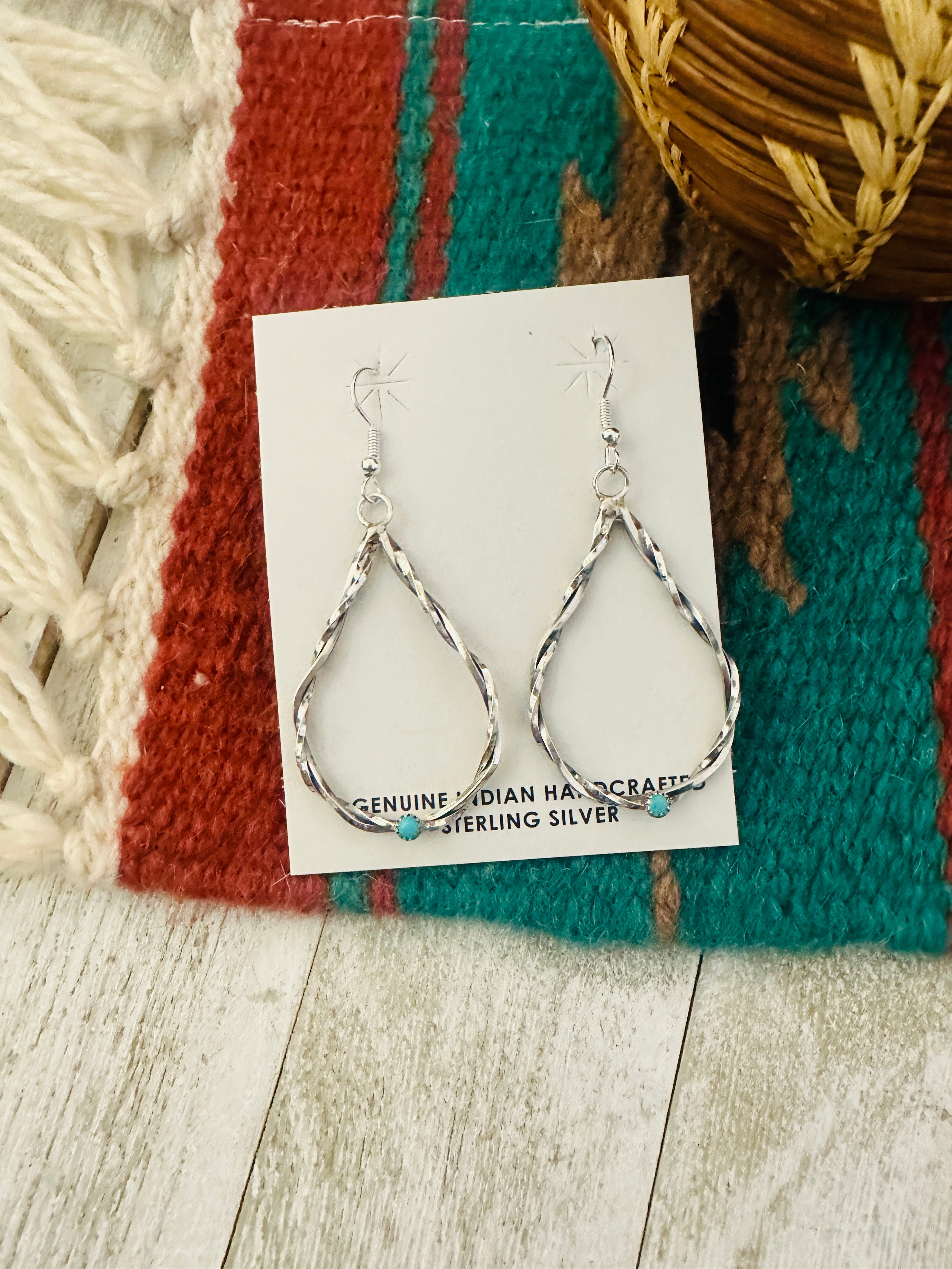 Navajo Turquoise & Sterling Silver Teardrop Dangle Earrings