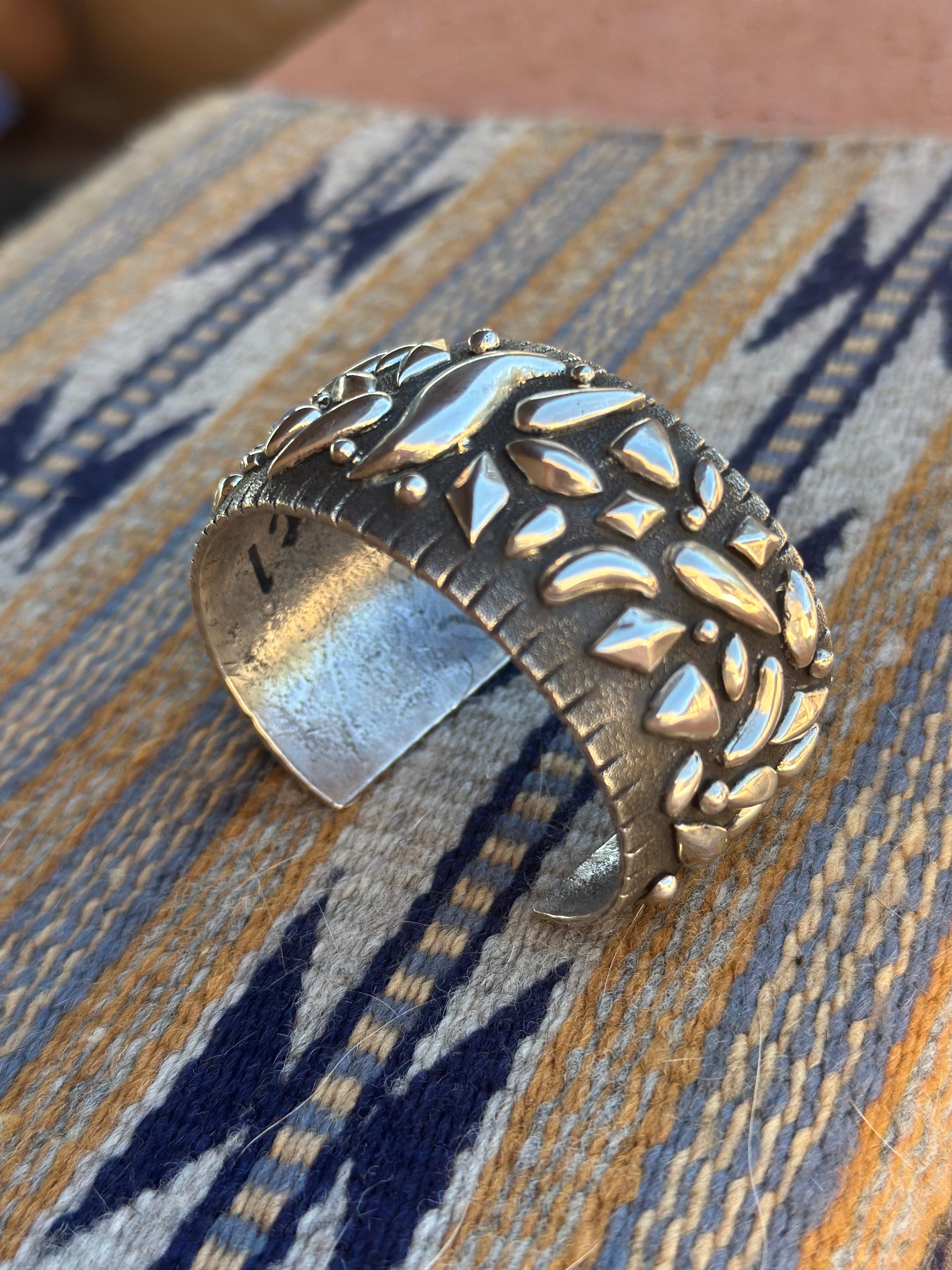 Handcrafted Old Pawn Ernest Rangel Sterling Silver Repousse Cuff
