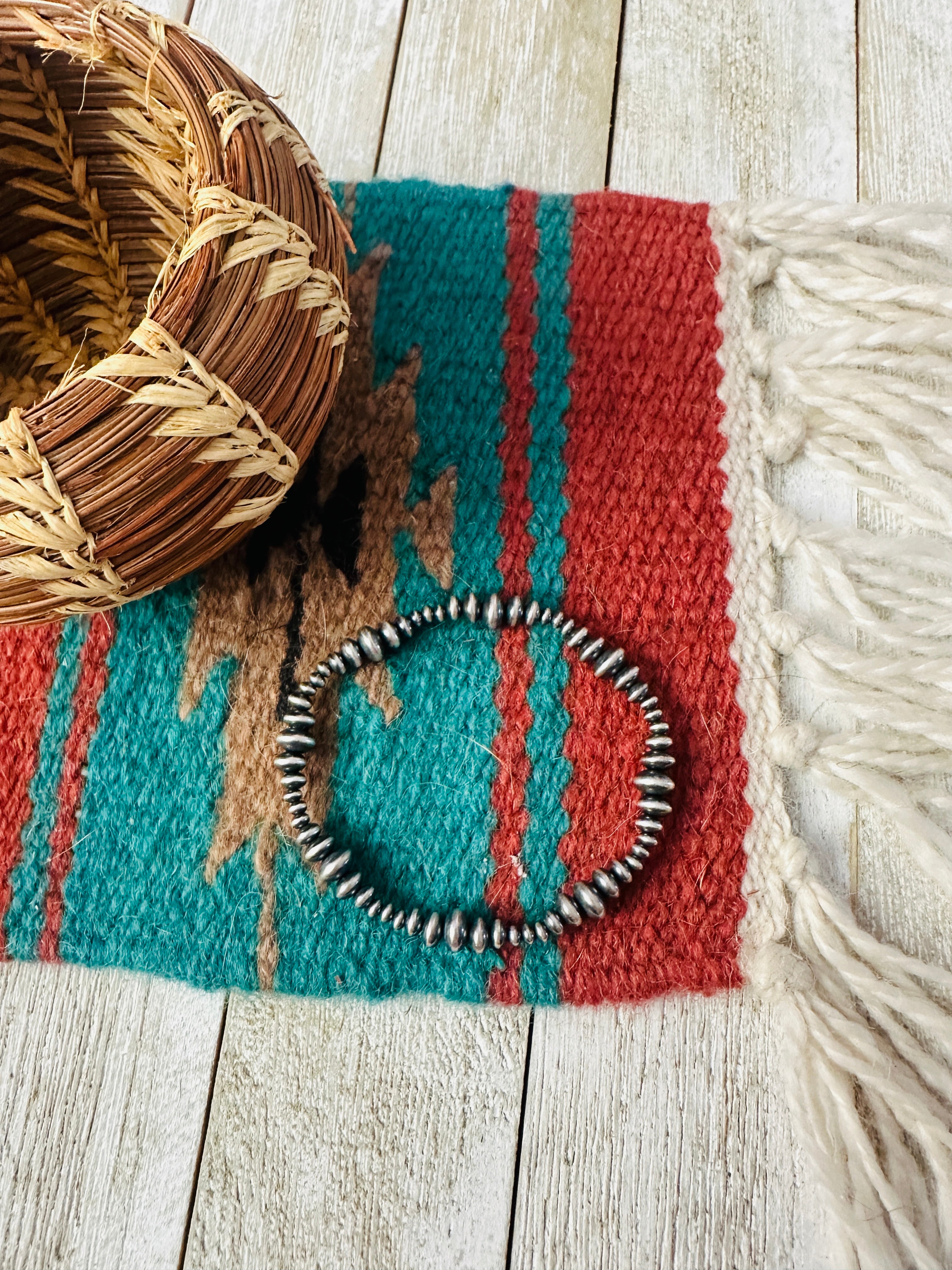 Handcrafted Sterling Silver Stretch Saucer Bead Bracelet