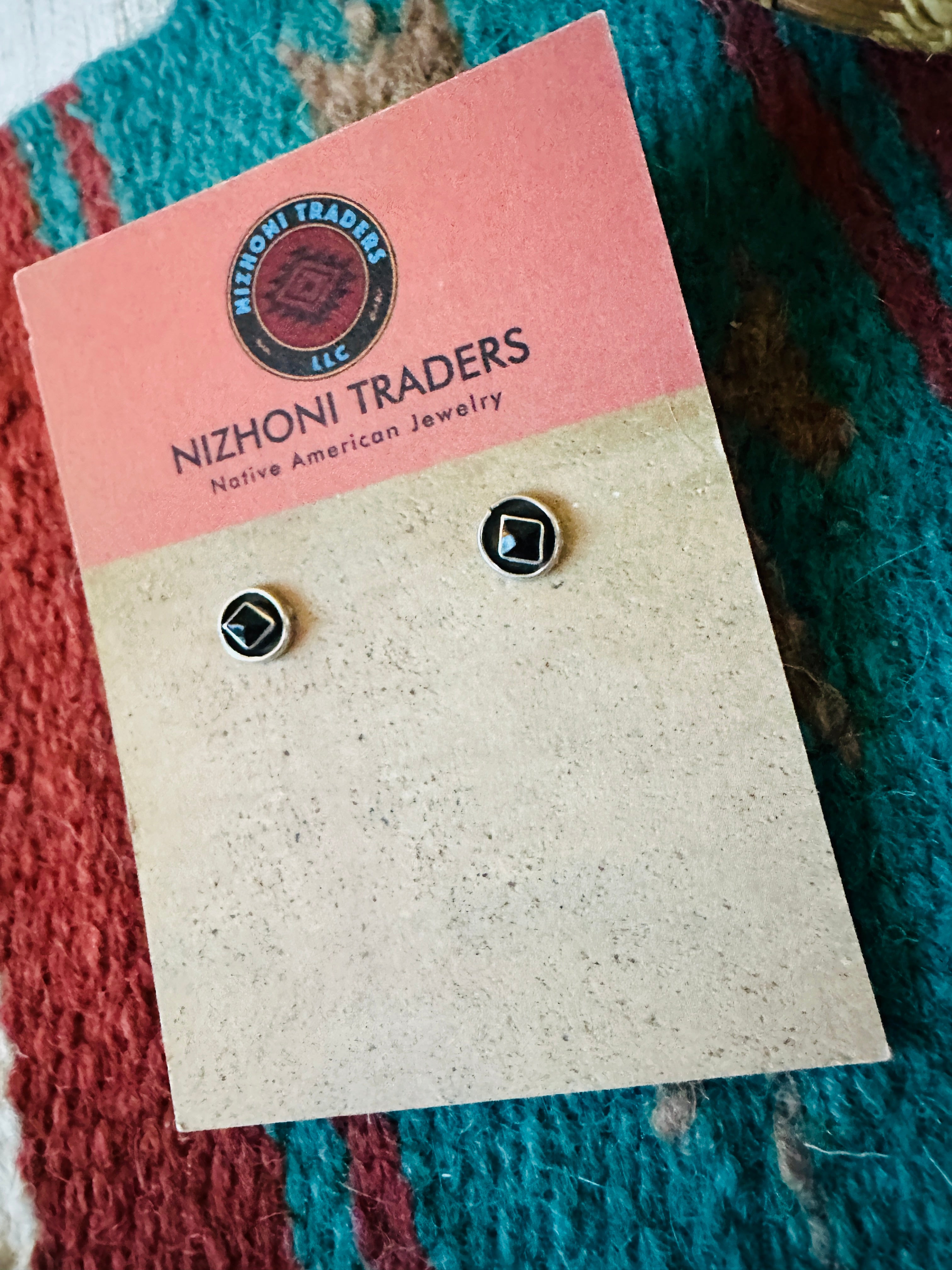 Navajo Onyx and Sterling Silver Shadowbox Stud Earrings