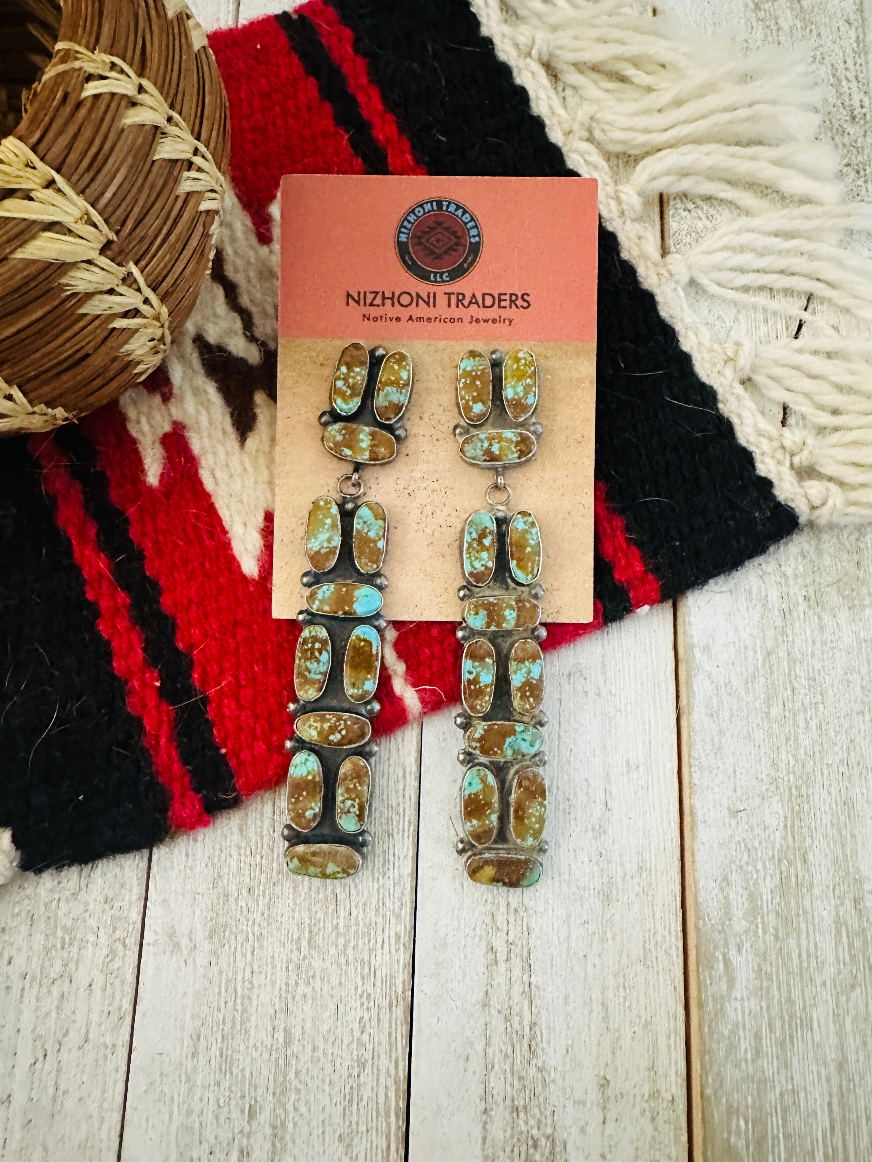 Navajo Royston Turquoise And Sterling Silver Dangle Earrings by Jacqueline Silver