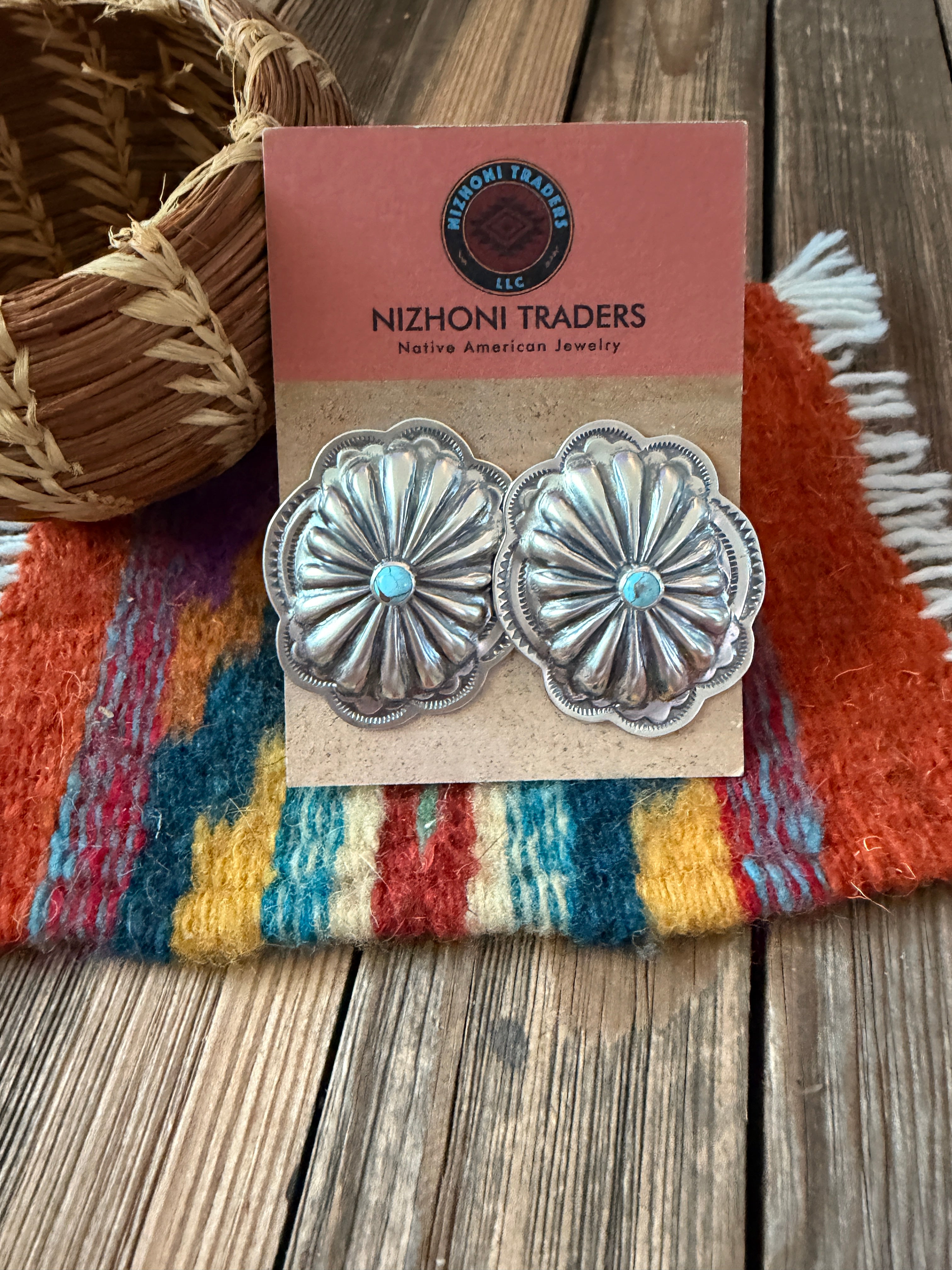 Handcrafted Turquoise & Sterling Silver Concho Post Earrings
