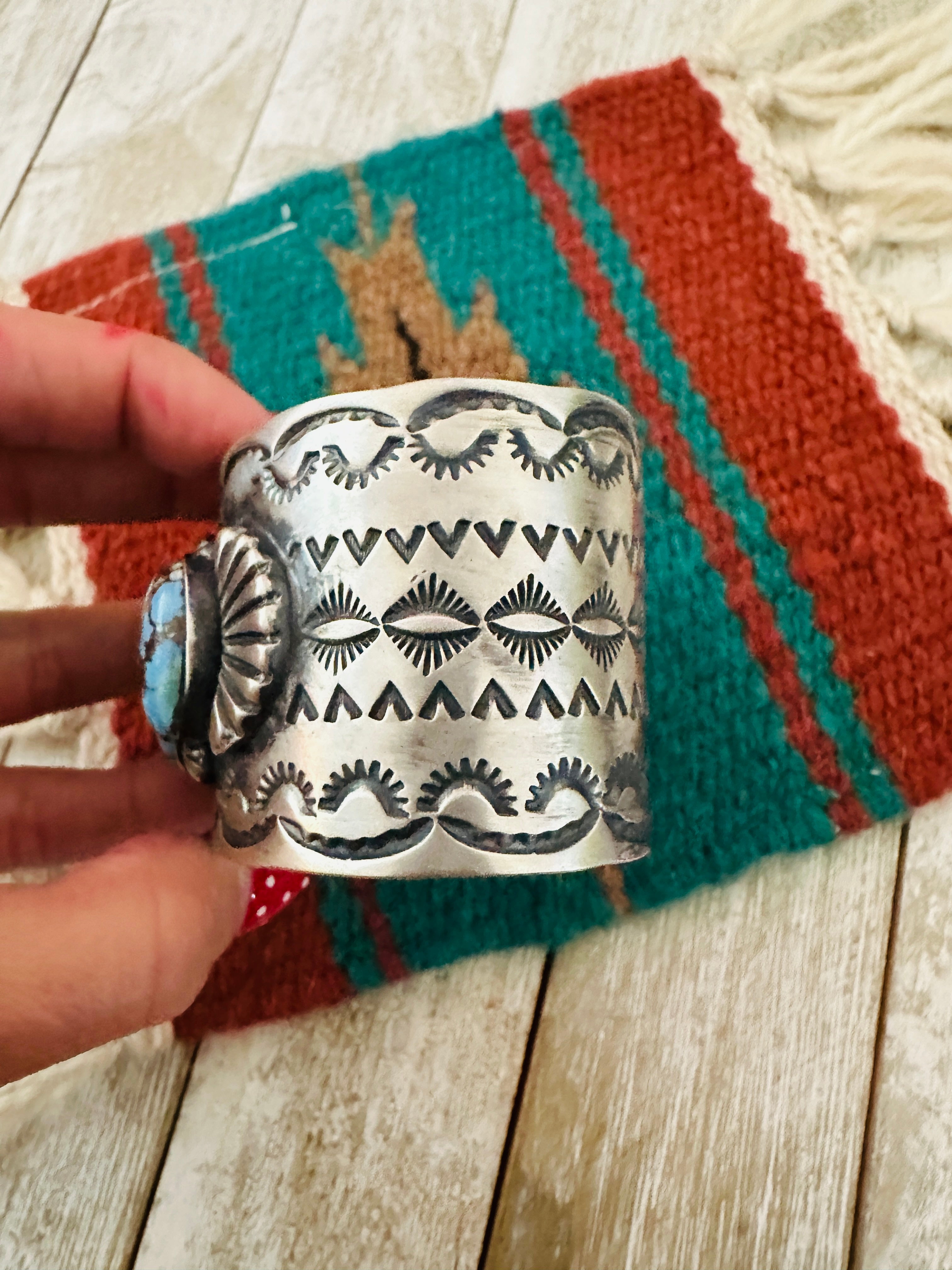 Handcrafted Sterling Silver & Golden Hills Turquoise Cuff Bracelet by Chimney Butte /