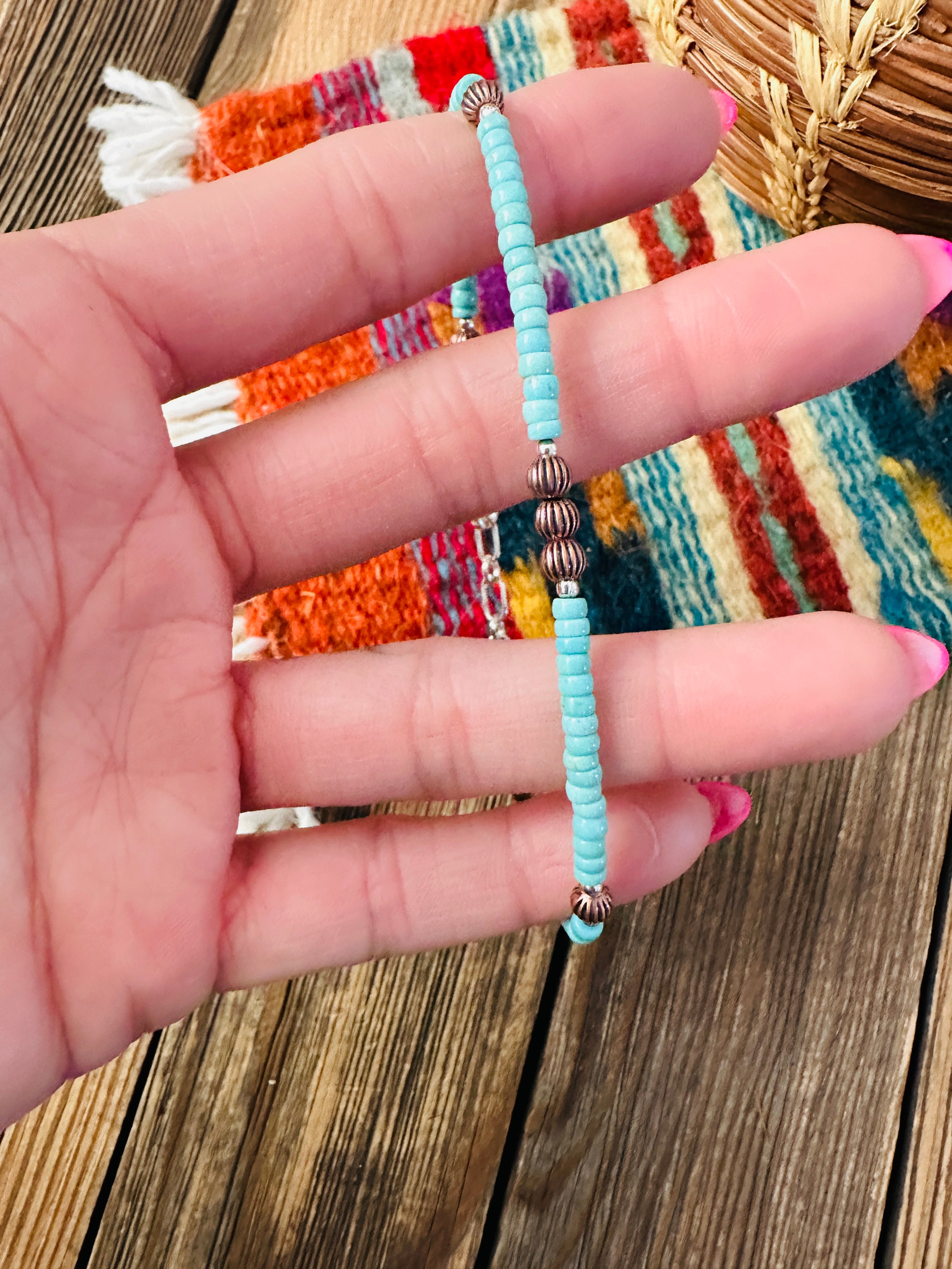 Handcrafted Turquoise & Copper Beaded Bracelet