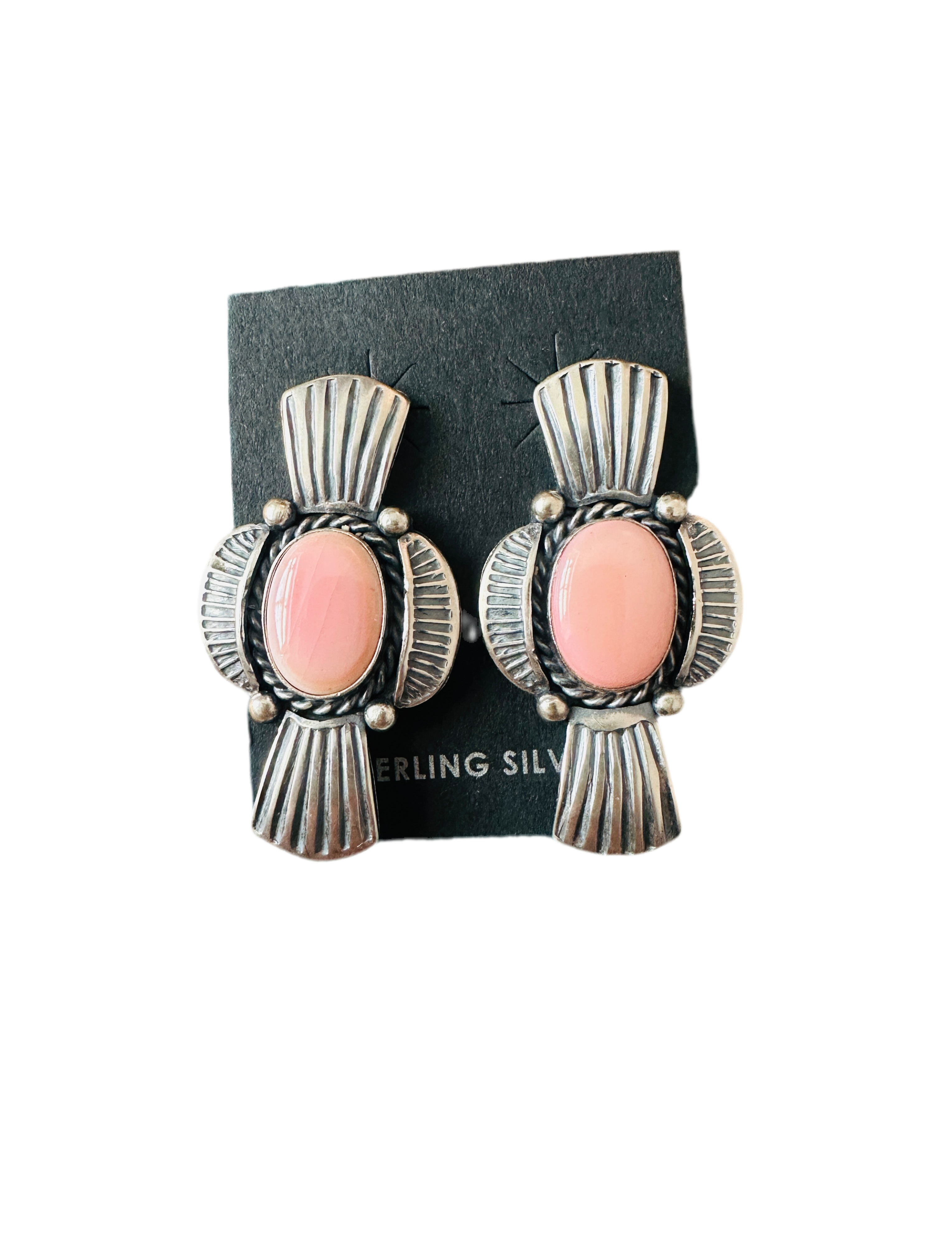 Navajo Sterling Silver & Queen Pink Conch Post Earrings