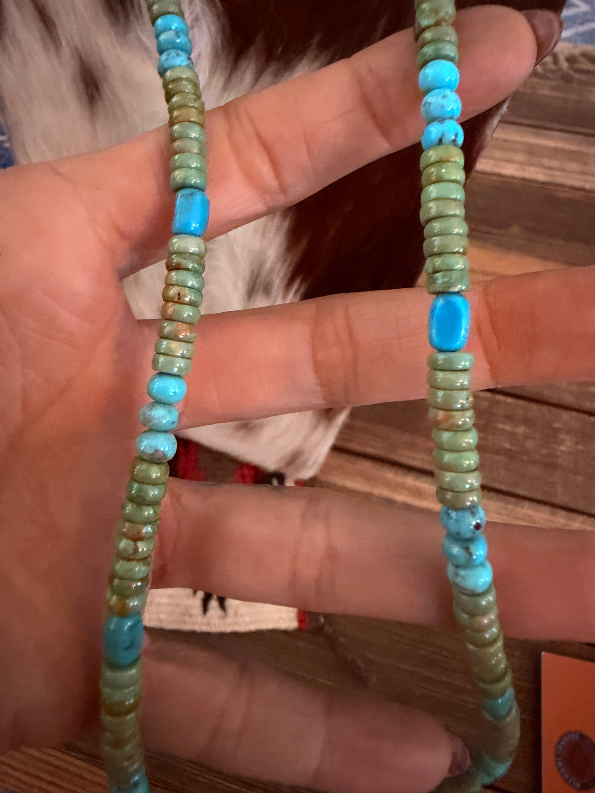 Handcrafted Turquoise & Sterling Silver 30" Beaded Necklace