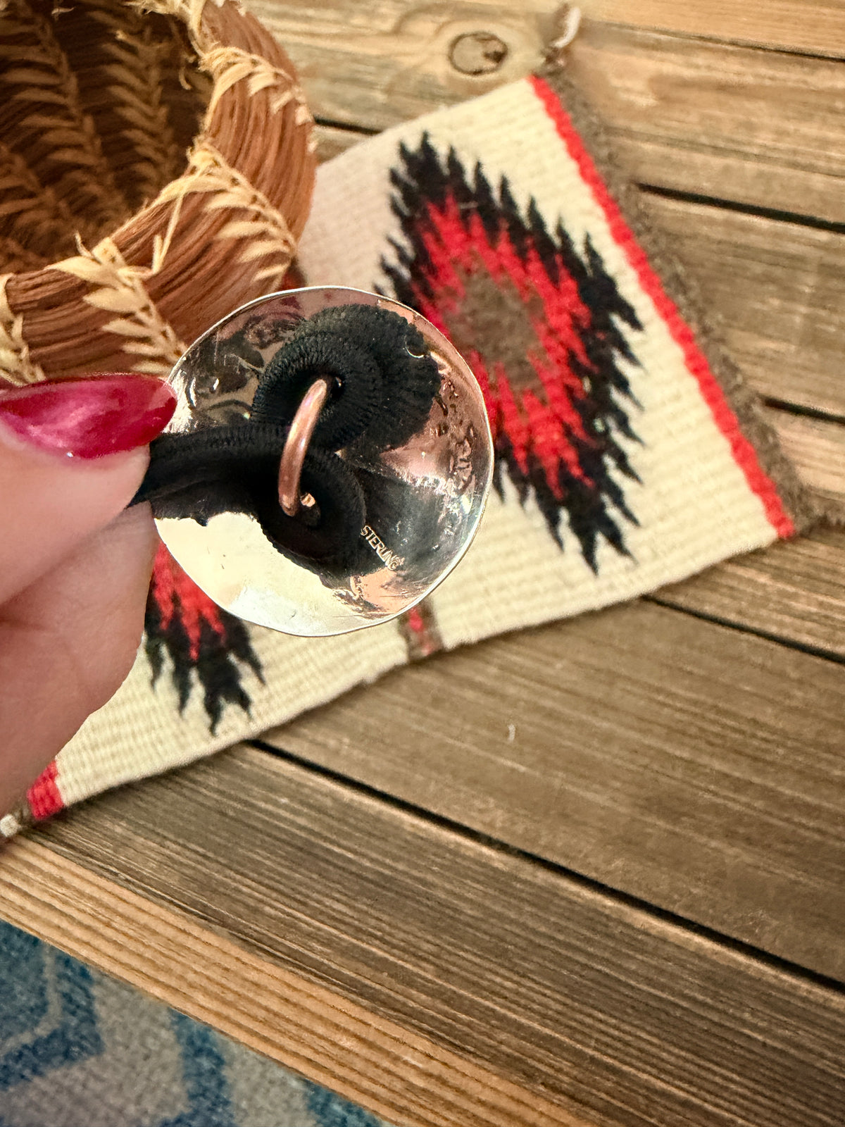 Handcrafted Onyx & Sterling Silver Concho Hair Tie Charm