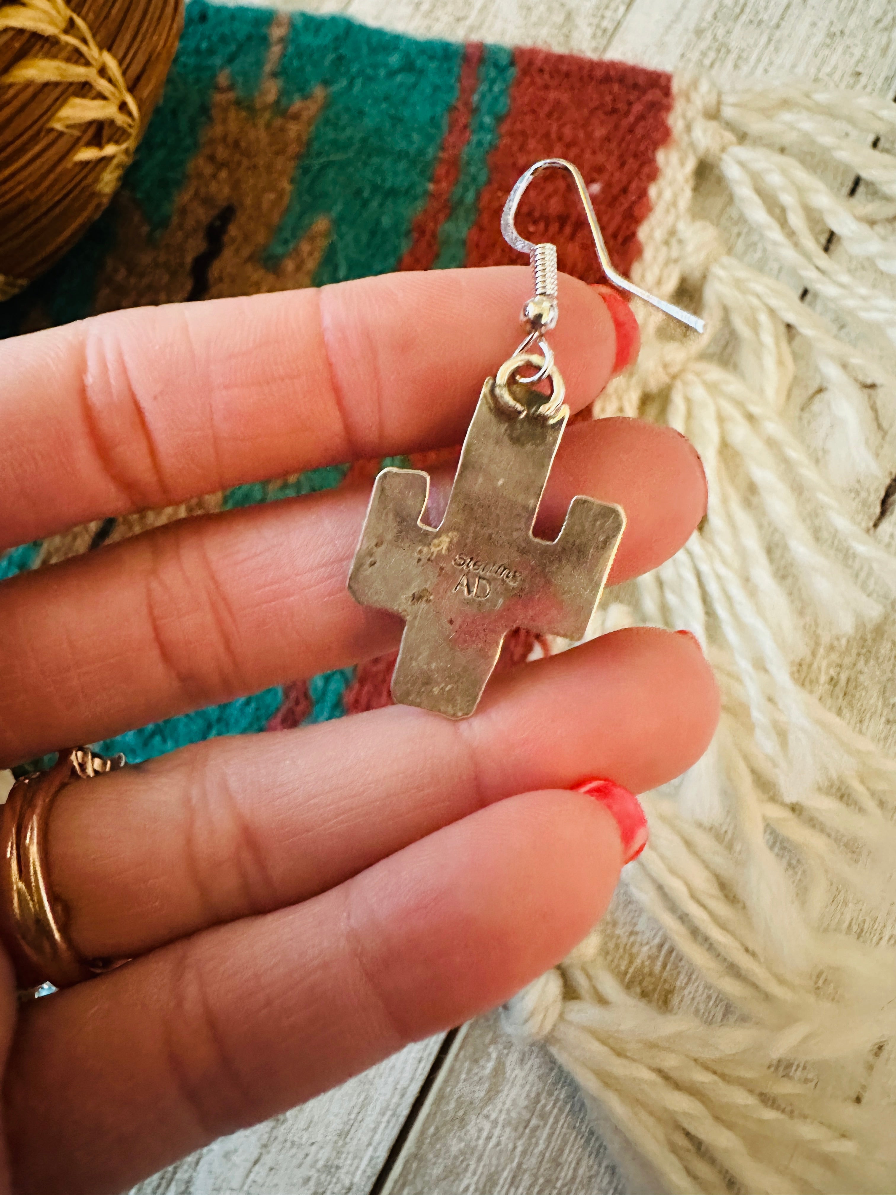 Navajo Sterling Silver & Turquoise Cactus Dangle Earrings