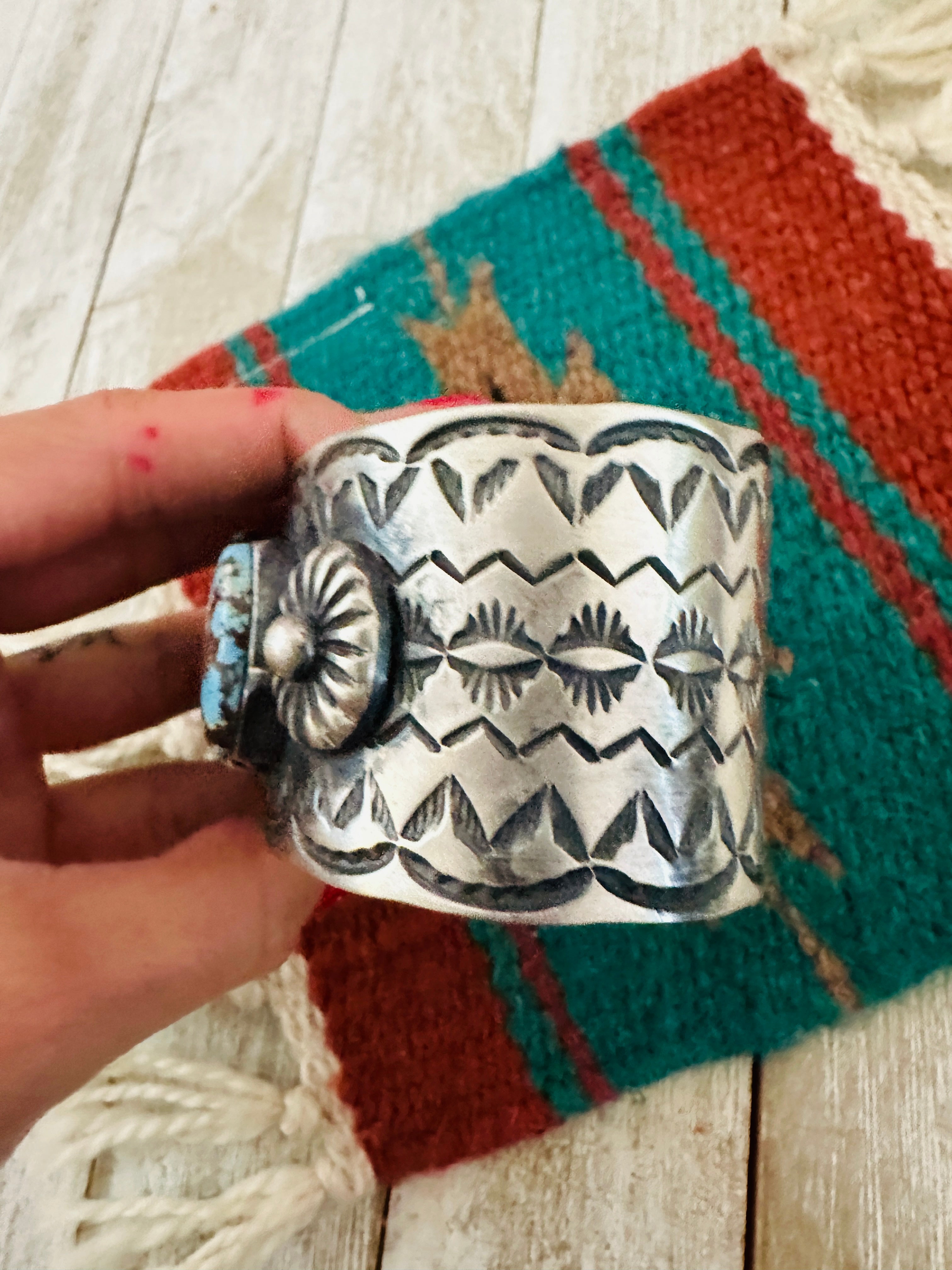 Handcrafted Sterling Silver & Golden Hills Turquoise Cuff Bracelet by Chimney Butte /