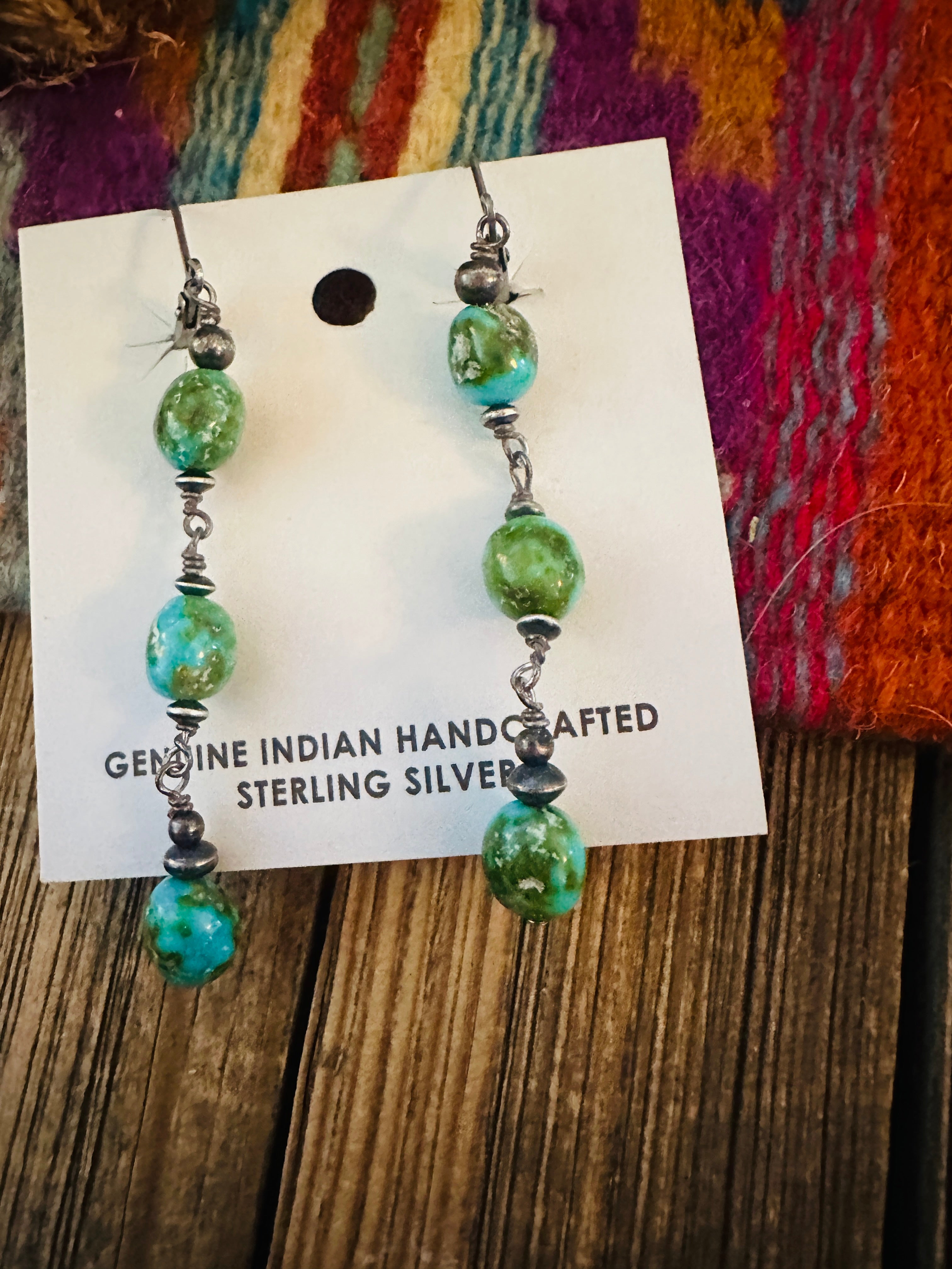 Handcrafted Sonoran Mountain Turquoise & Sterling Silver Beaded Dangle Earrings