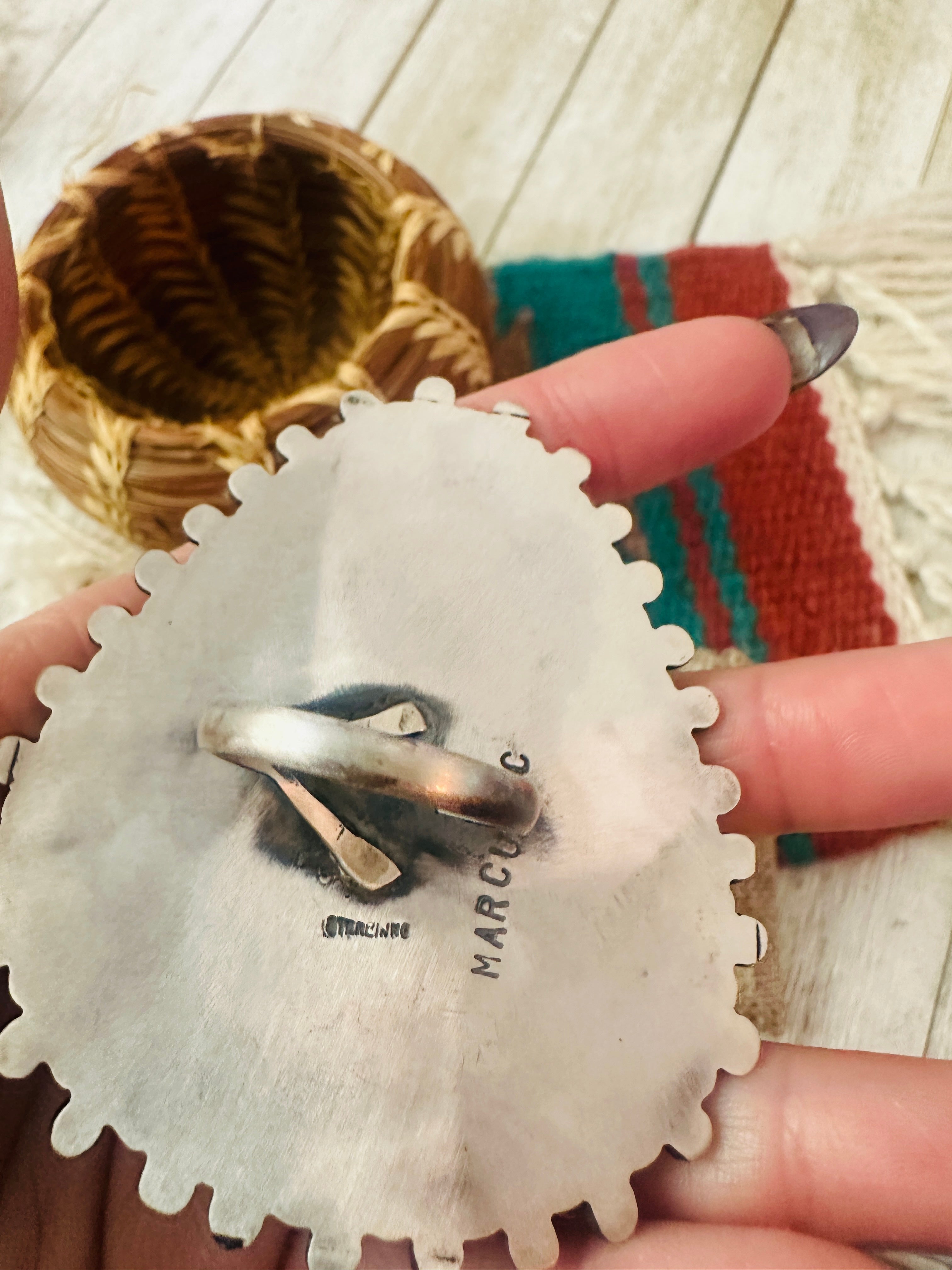 Handcrafted Turquoise & Sterling Silver Adjustable Ring by Marcus Chavez