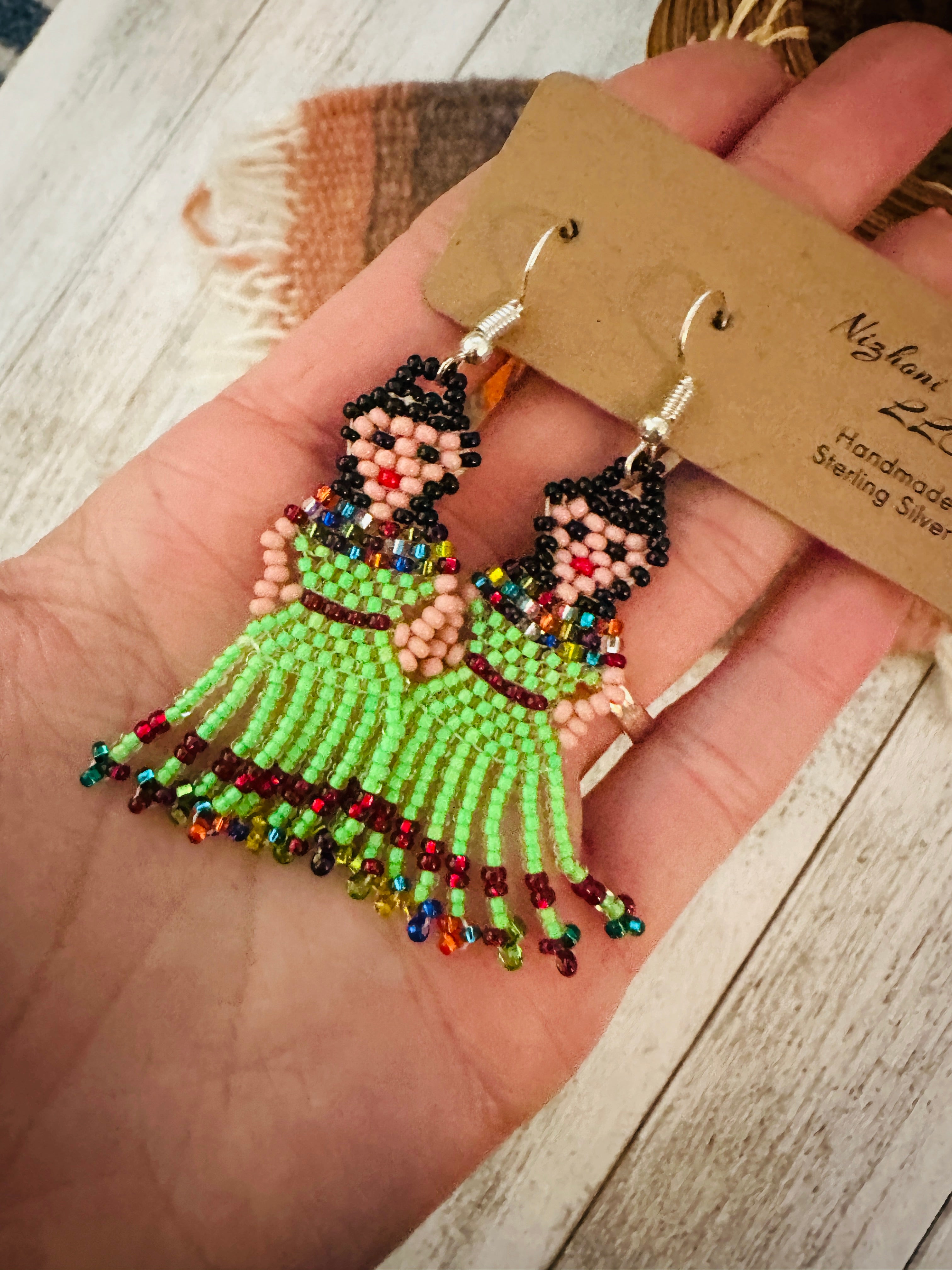 Handmade Multicolor Beaded Lady Dangle Earrings