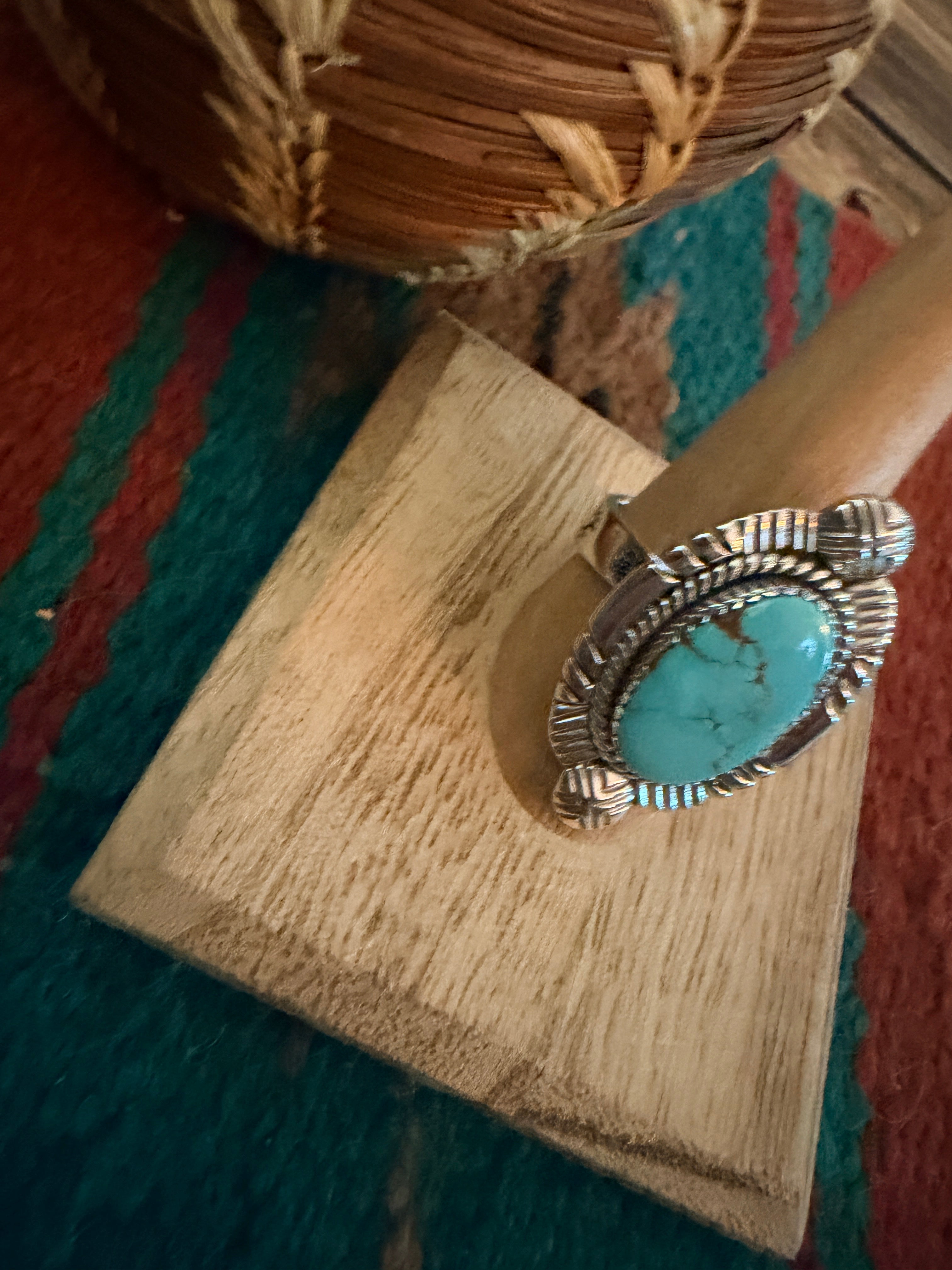 Handmade Sterling Silver Number 8 Turquoise Adjustable Ring Signed Nizhoni