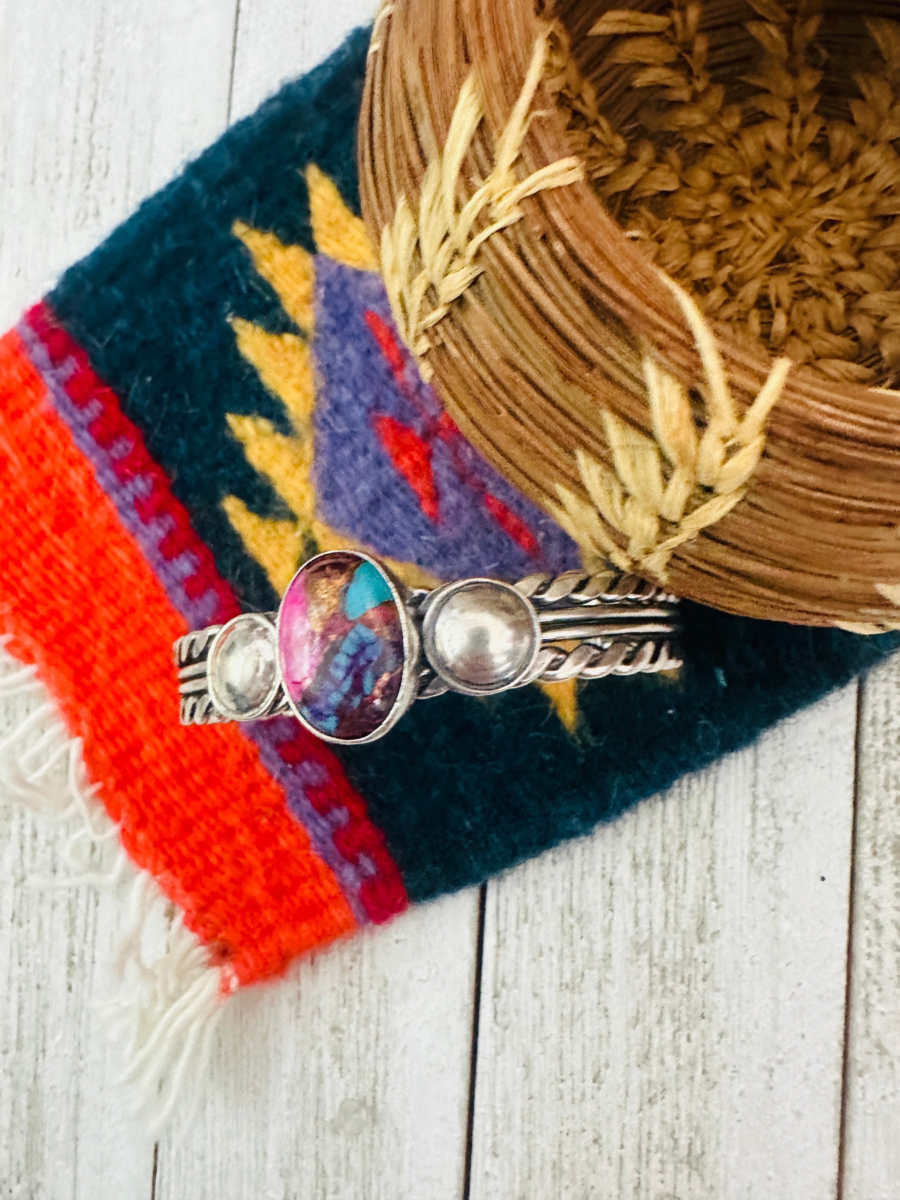 Navajo Pink Dream Mojave & Sterling Silver Cuff Bracelet