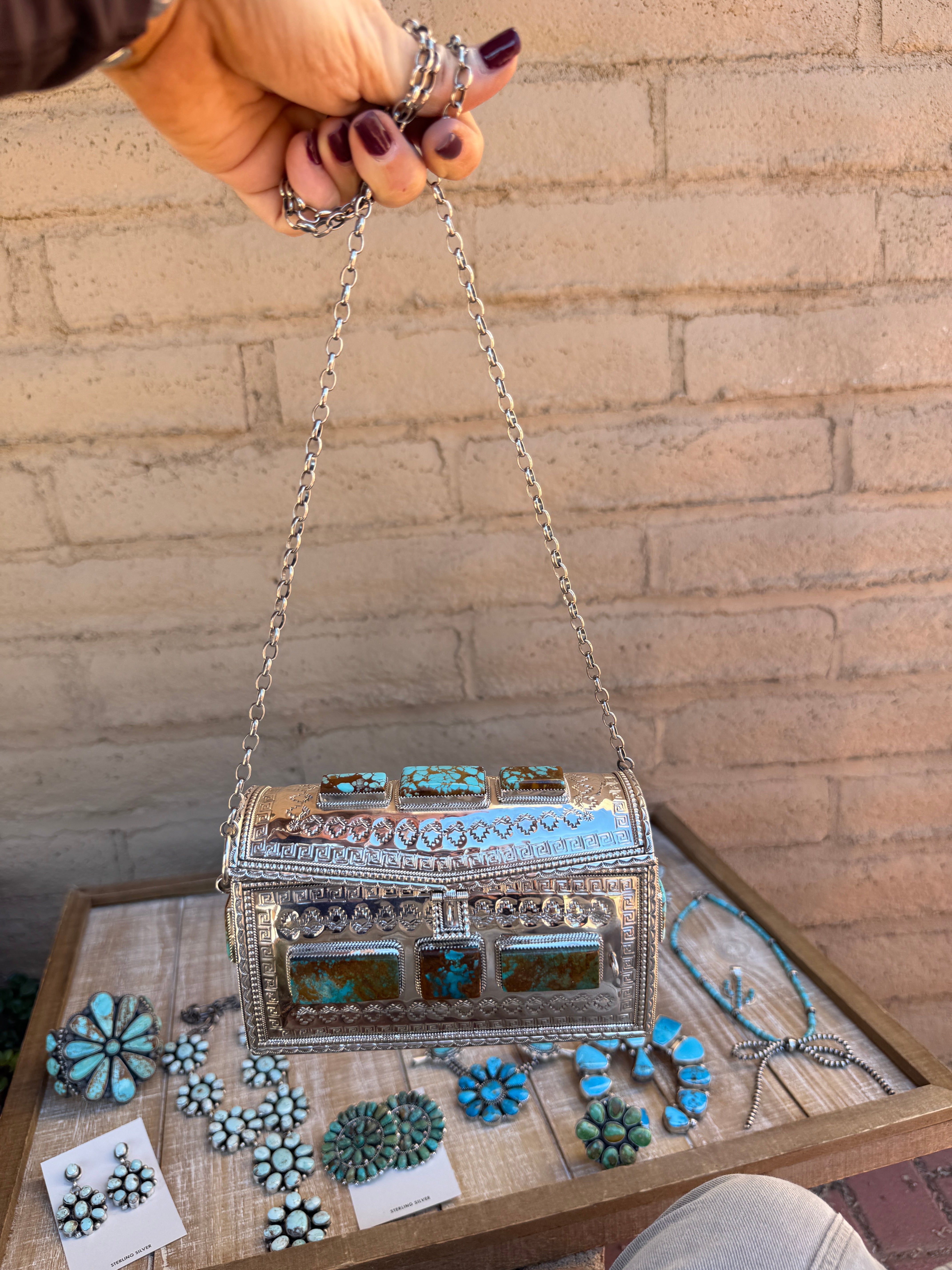 Handcrafted Sterling Silver and Royston Turquoise Purse by Wilford Begay