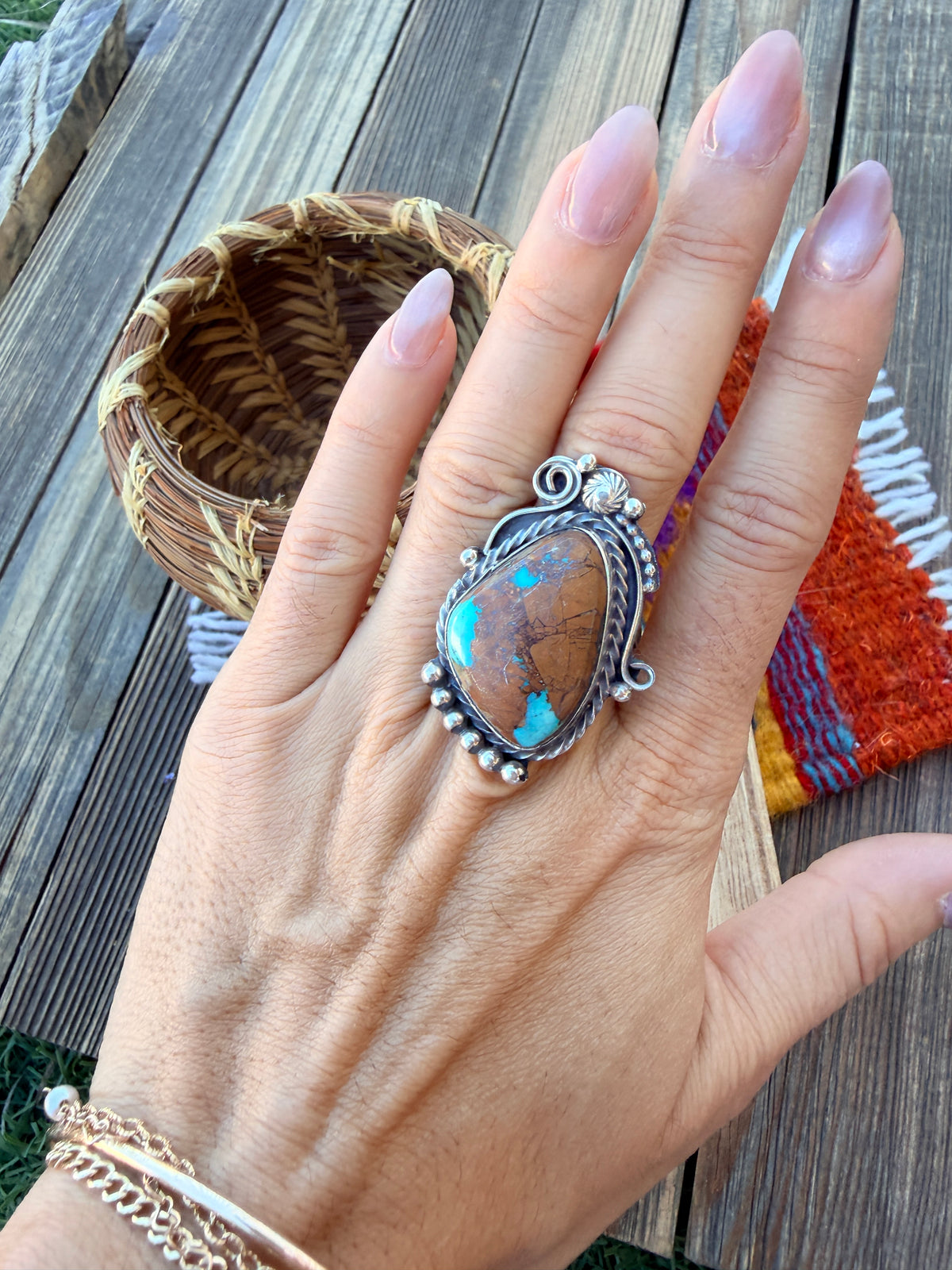 Handcrafted Royston Turquoise & Sterling Silver Ring 9 by Rosella Paxson