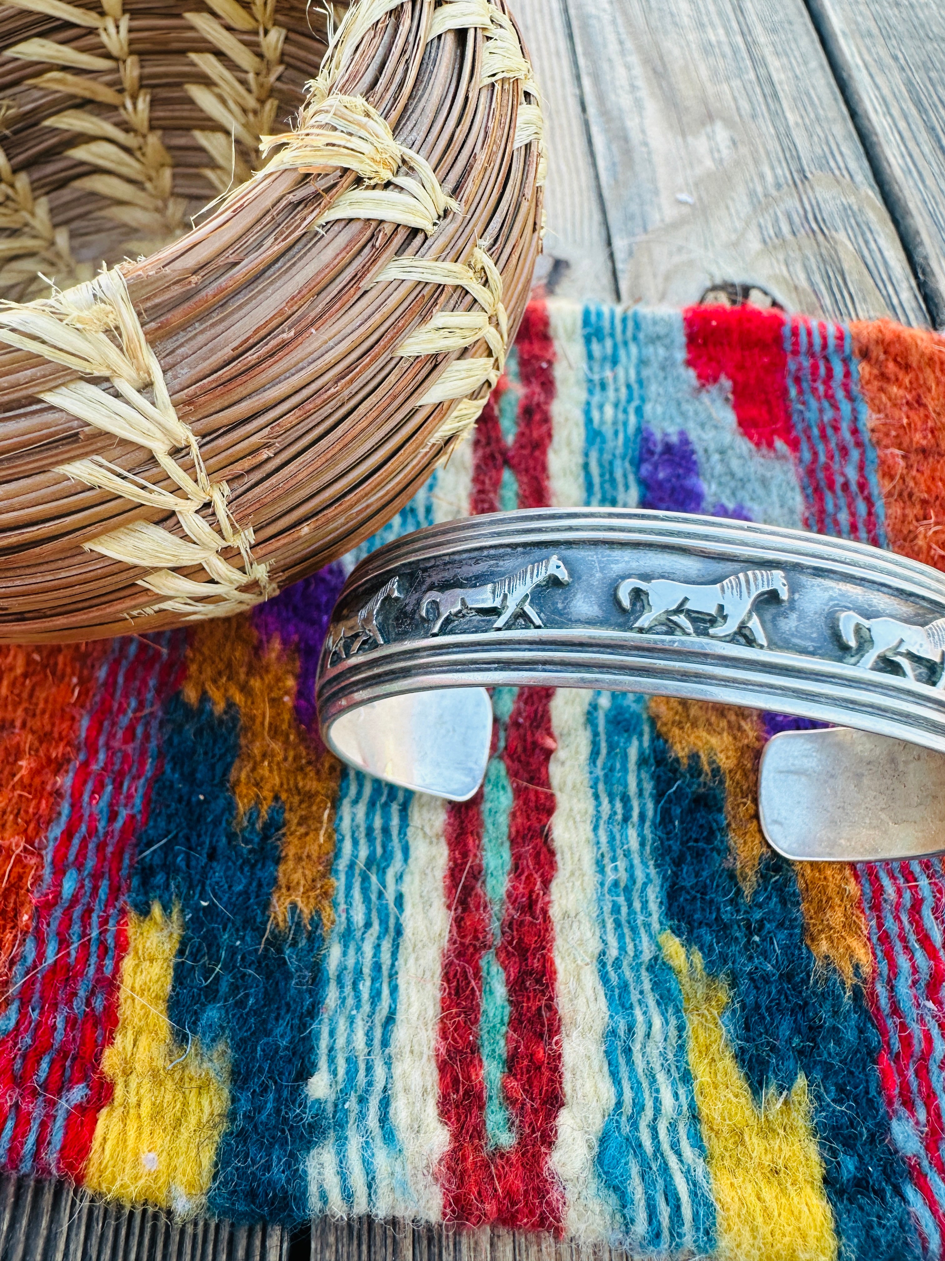 Handcrafted Old Pawn Sterling Silver Horse Cuff Bracelet