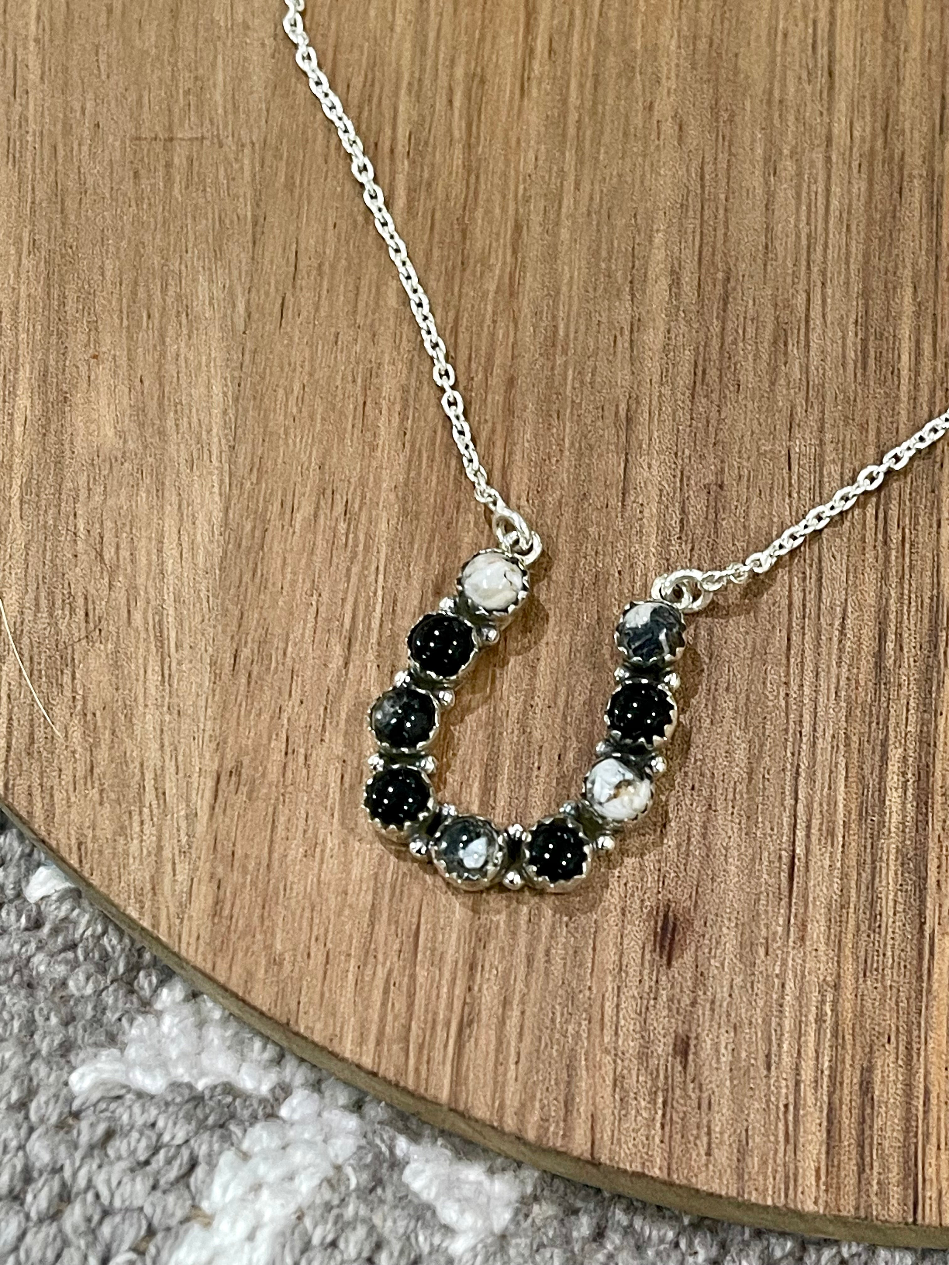 Handmade Sterling Silver & White Buffalo Horseshoe Necklace