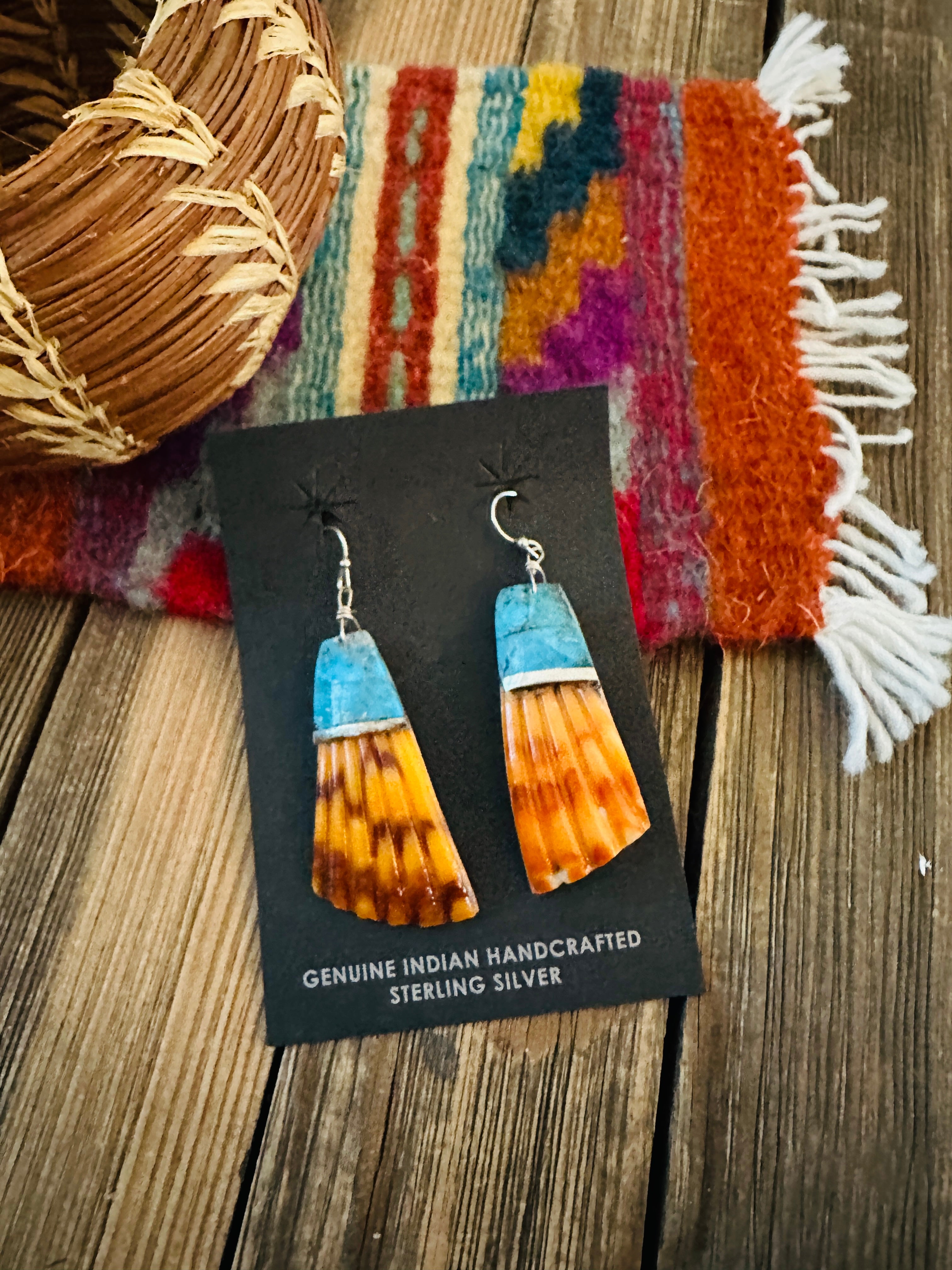 Handcrafted Turquoise & Shell Dangle Earrings