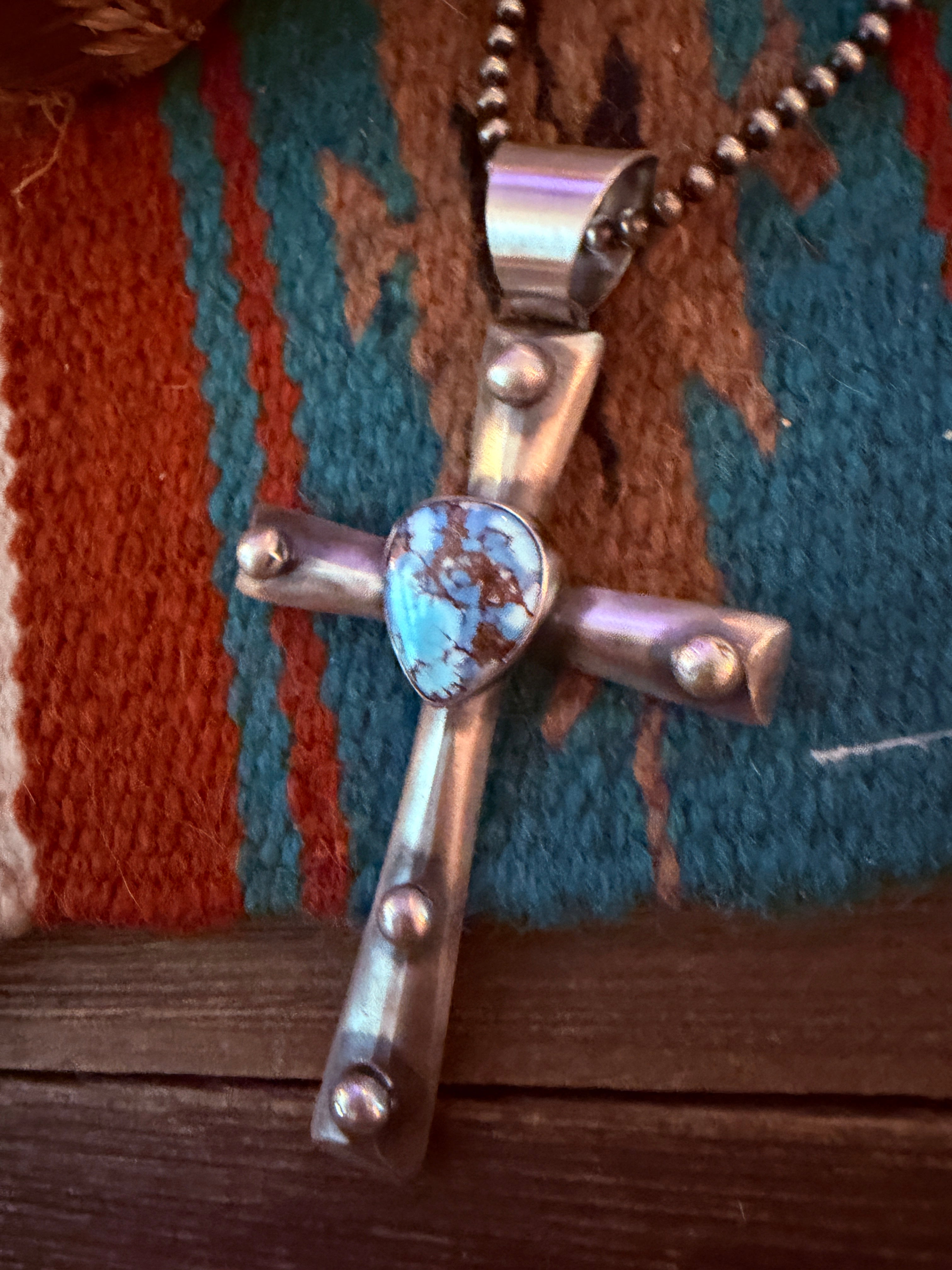 Handcrafted Golden Hills Turquoise & Sterling Silver Cross Pendant by Chimney Butte