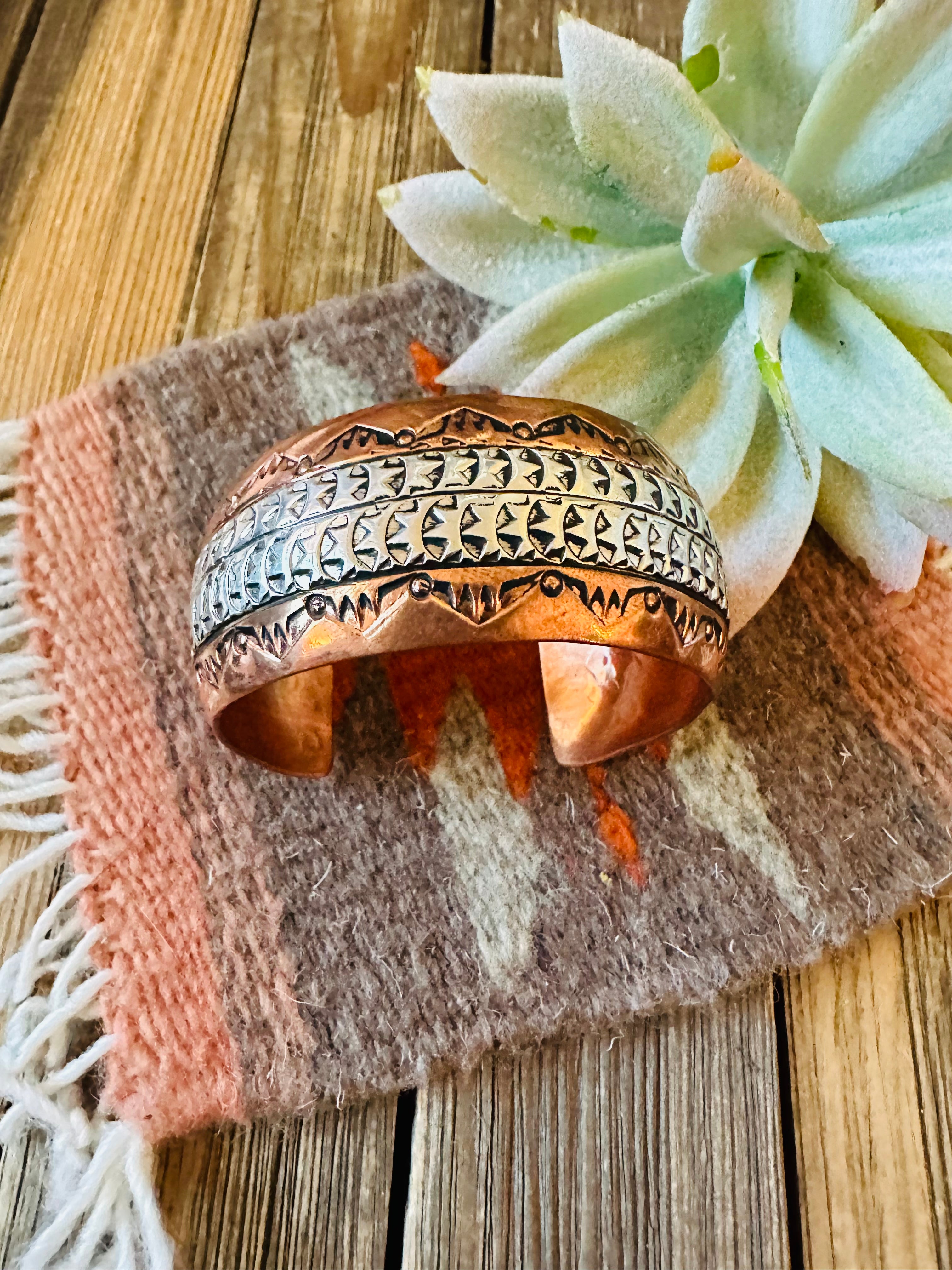 Navajo Copper and Sterling Silver Cuff Bracelet Signed